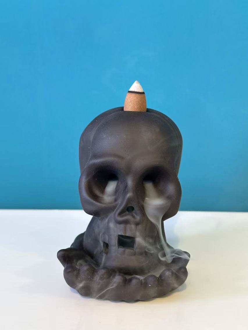 Ceramic Reflux Incense Burner - Decorative Incense Burner Biblo - Electronic Light Skull Halloween Burner 10.5cm BIB-20 - DOMEDBAZAAR