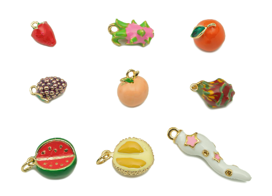 Enamel Fruit Earring Charms - Watermelon Enamel Pendant , 18K Gold Plated Brass Fruit Figures , Fruits DIY Jewelry Making Charms - DOMEDBAZAAR