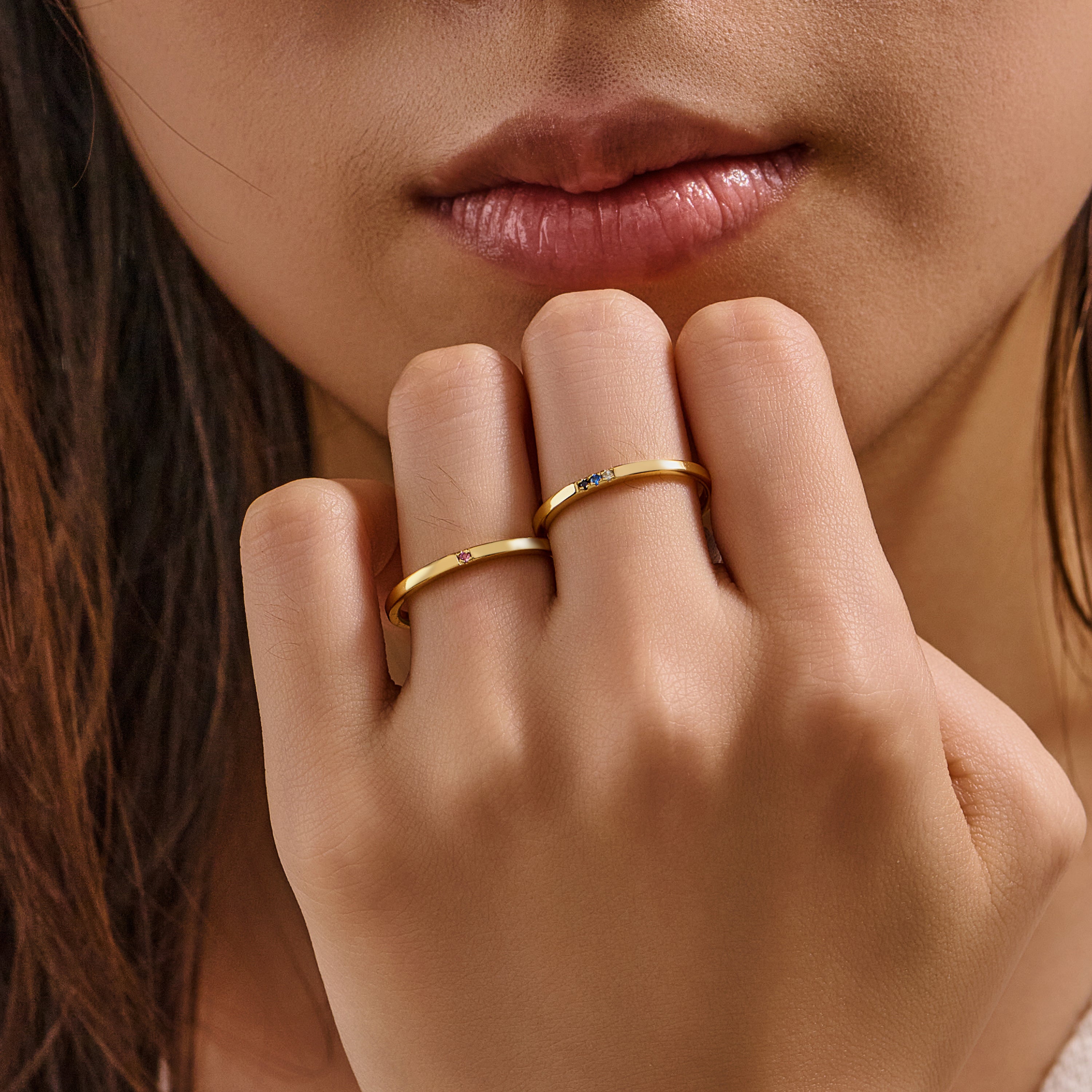 Gemstone Stacking Rings - 84pcs SET for Retailers - Sterling Silver Minimalist Ring with Natural Stone - Dainty Gold-Plated Sterling Silver Rings  with High Quality Wooden Box