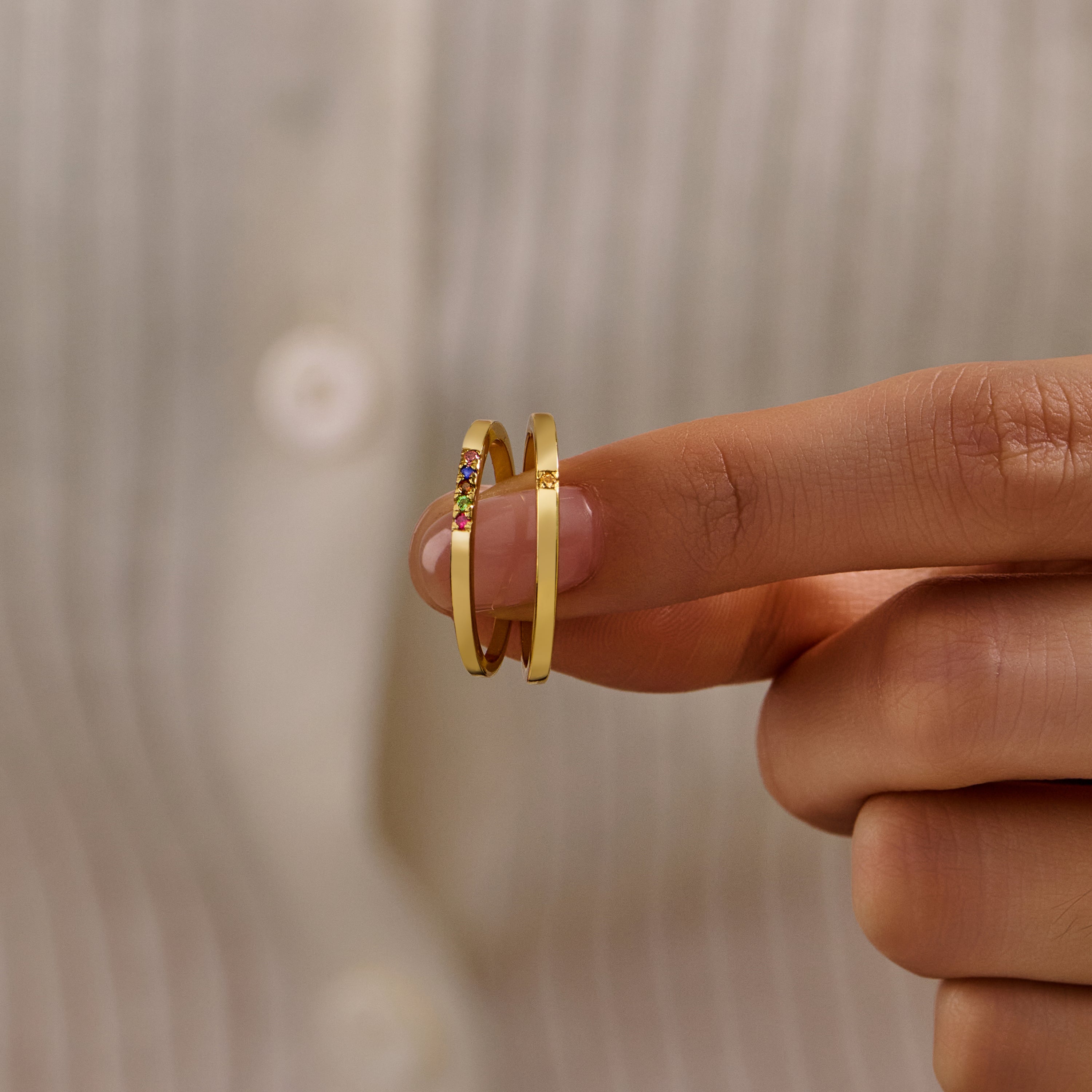 Gemstone Stacking Rings - 84pcs SET for Retailers - Sterling Silver Minimalist Ring with Natural Stone - Dainty Gold-Plated Sterling Silver Rings  with High Quality Wooden Box