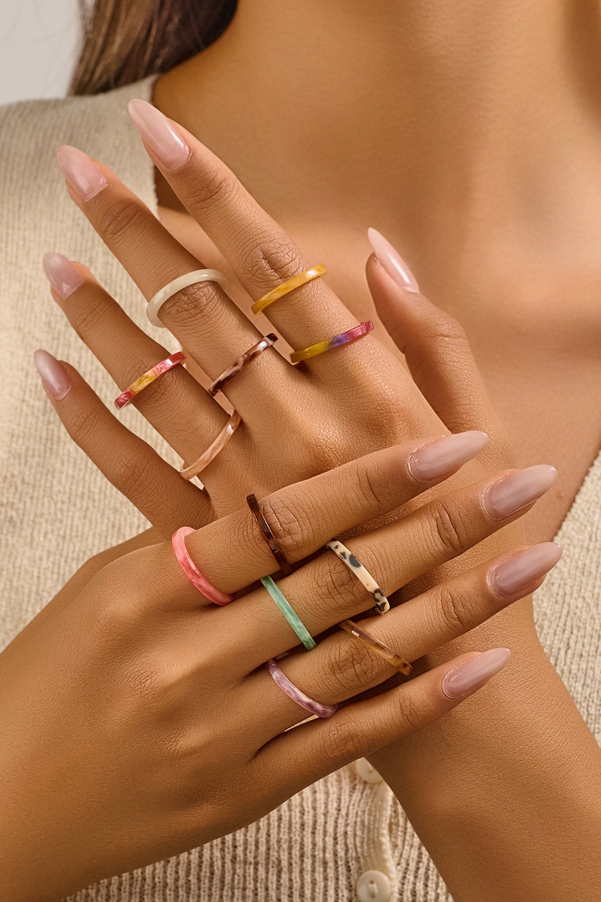 Colorful Acetate Stacking Rings - 50 Piece Set for Resellers - Minimalist Style, Hot-Selling Fashion Rings for Your Shop!