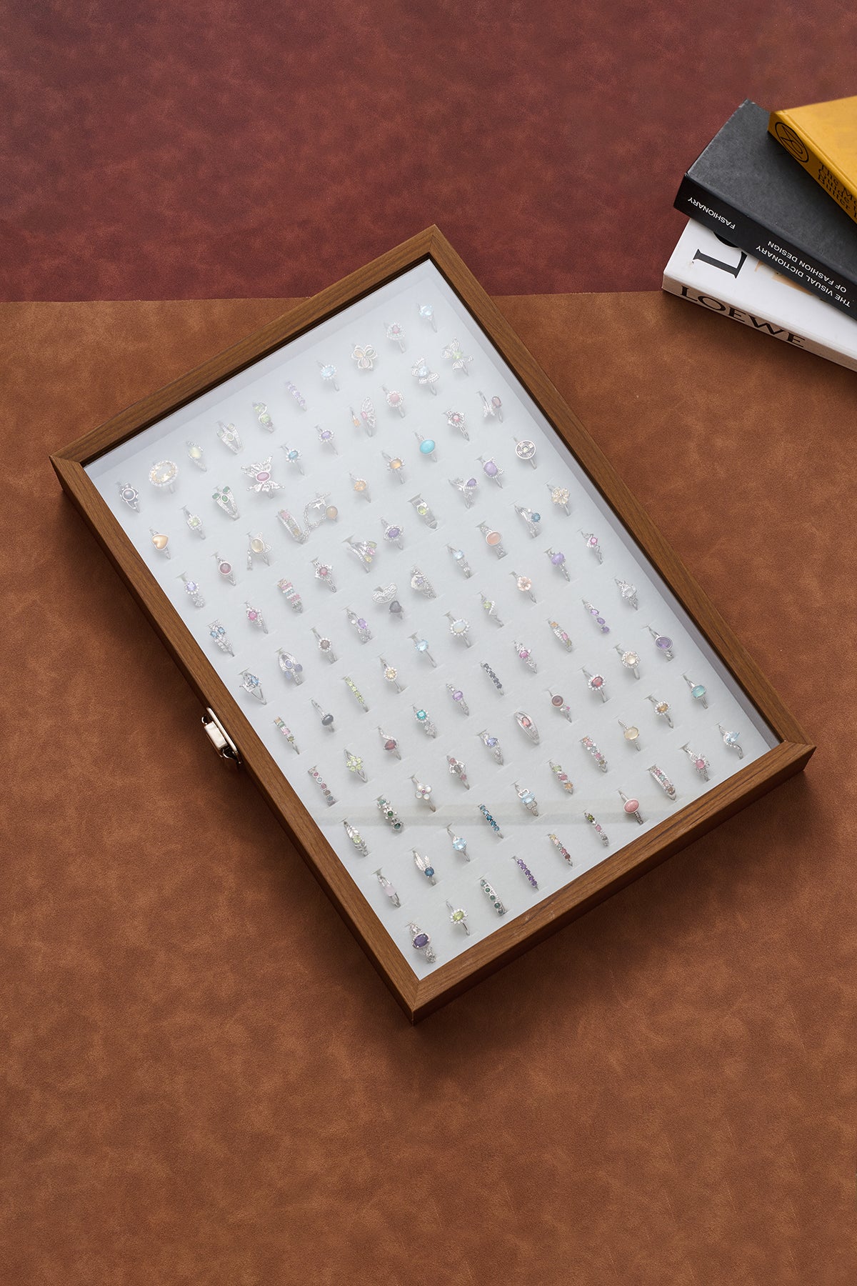 100 Adjustable Gemstone Ring Set & Free Wooden Box - Maximize Your Profit Through Resale!