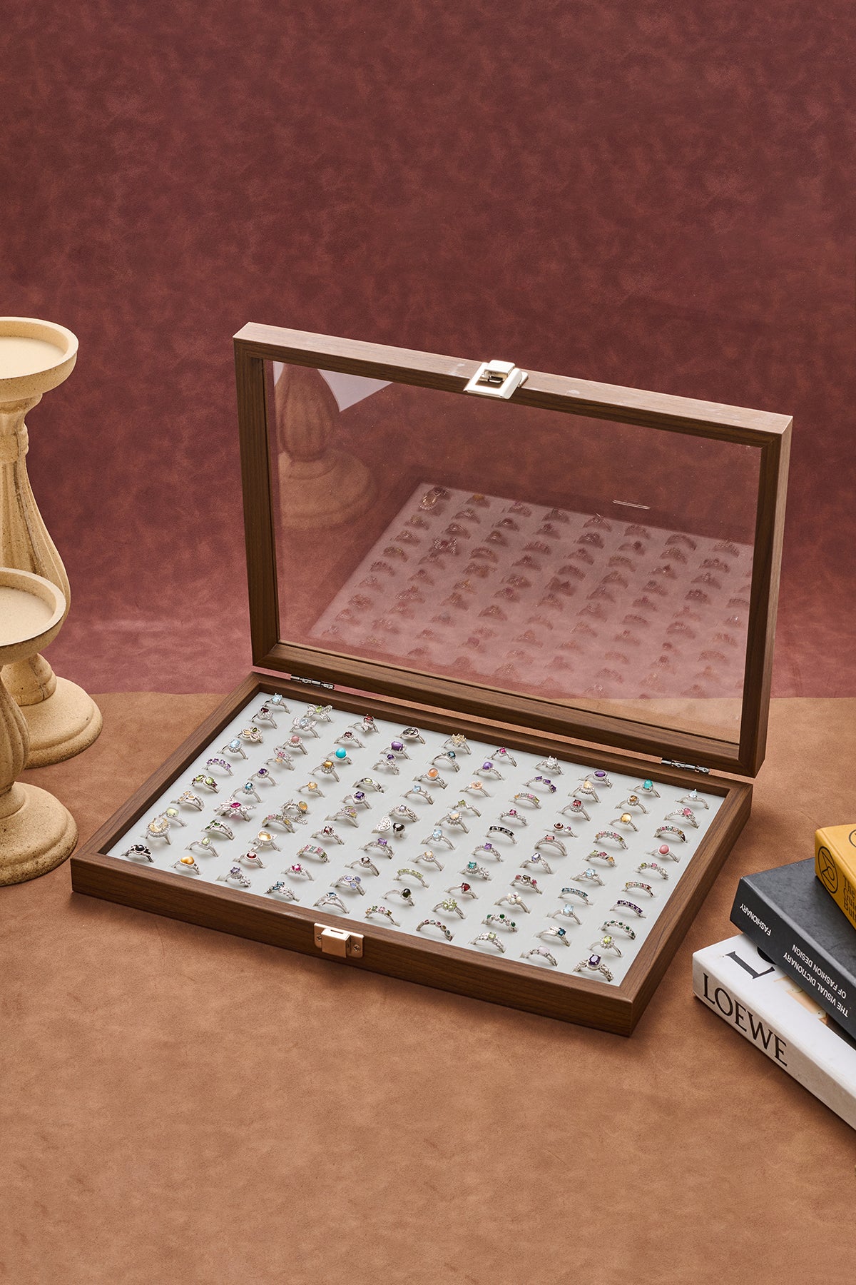100 Adjustable Gemstone Ring Set & Free Wooden Box - Maximize Your Profit Through Resale!