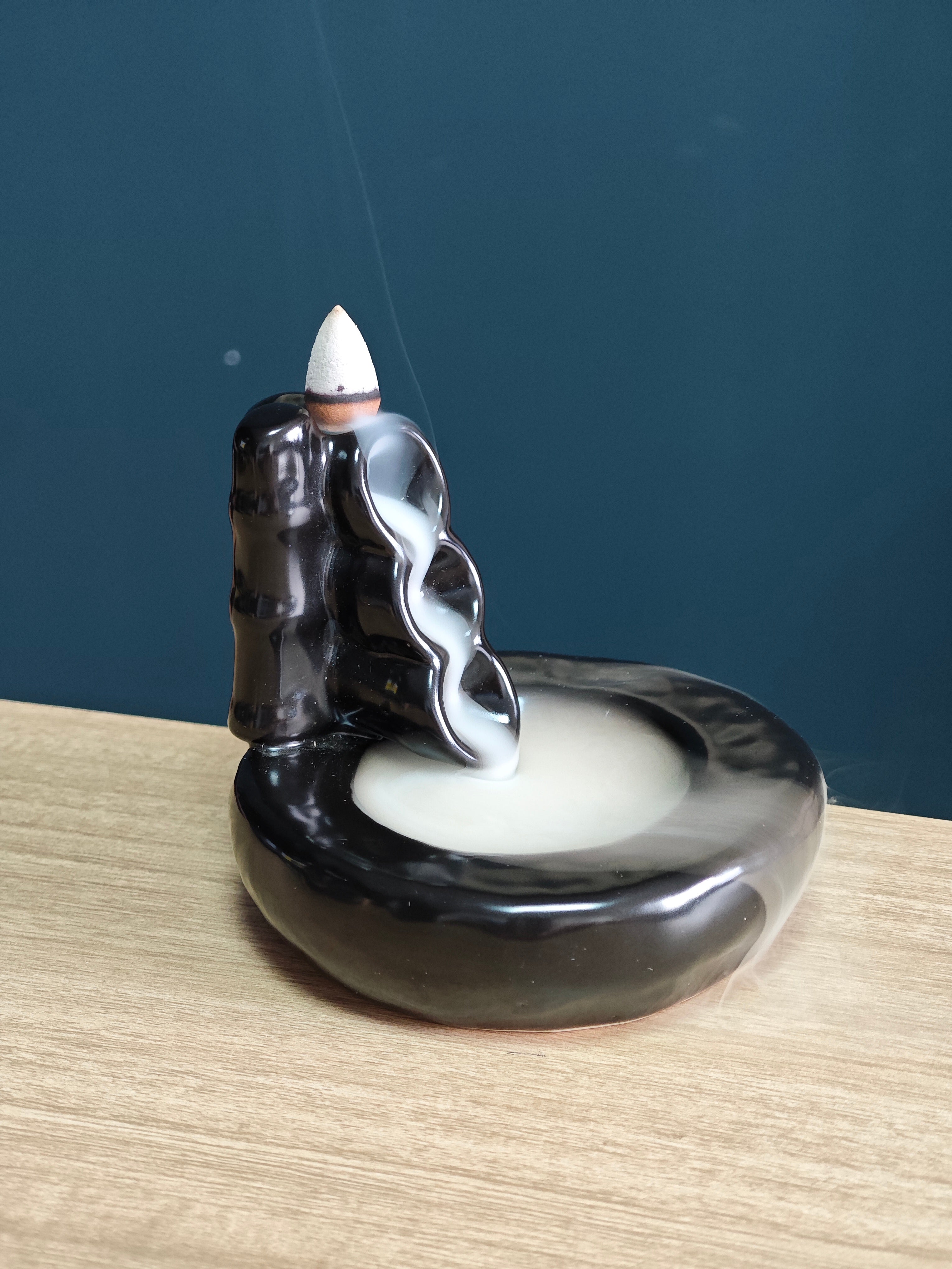 Ceramic Reflux Incense Burner - Decorative Incense Burner Biblo - Spiral Cascade Smooth Glossy Incense Burner 11.5cm BIB-1 - DOMEDBAZAAR
