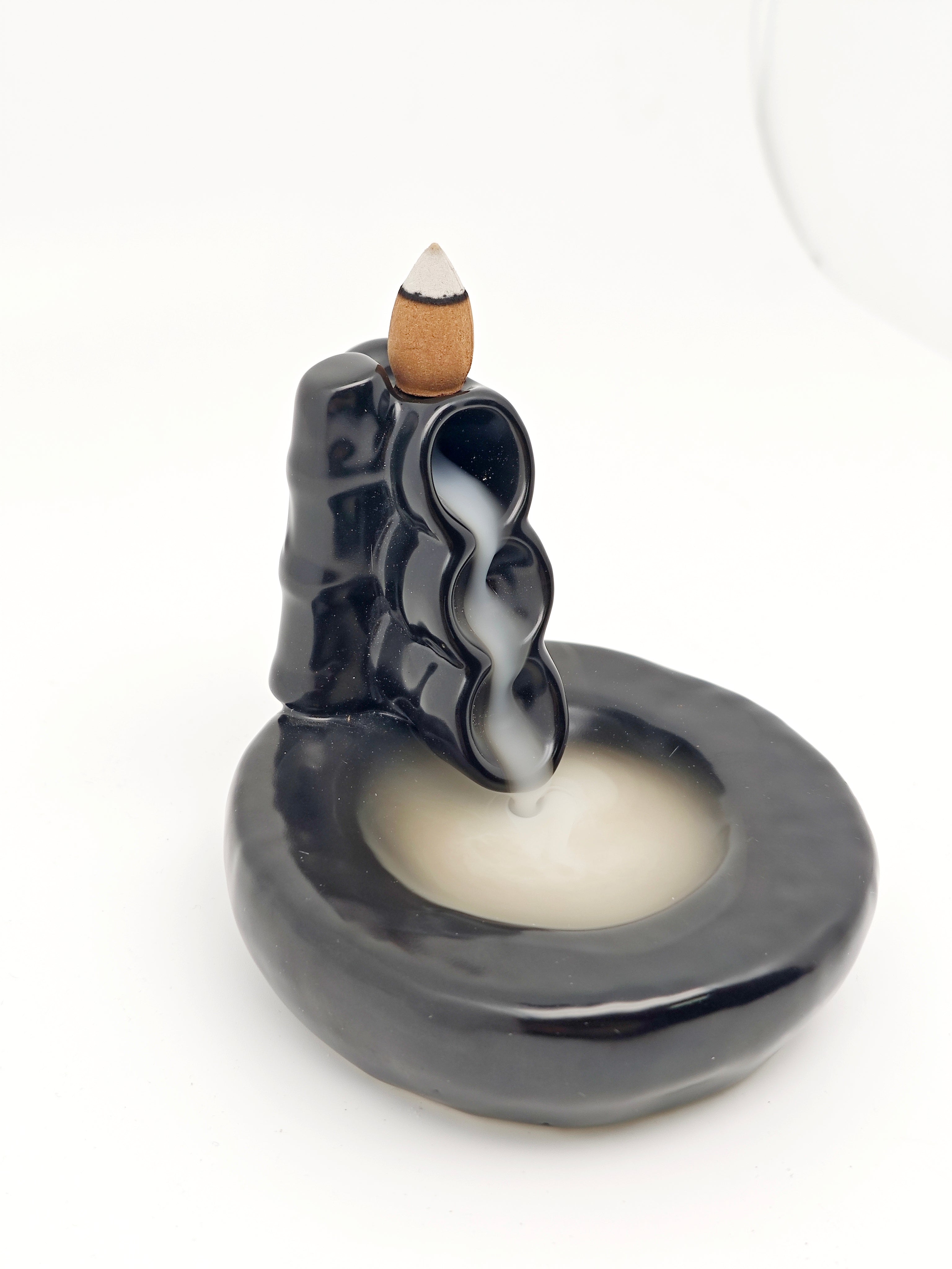 Ceramic Reflux Incense Burner - Decorative Incense Burner Biblo - Spiral Cascade Smooth Glossy Incense Burner 11.5cm BIB-1 - DOMEDBAZAAR