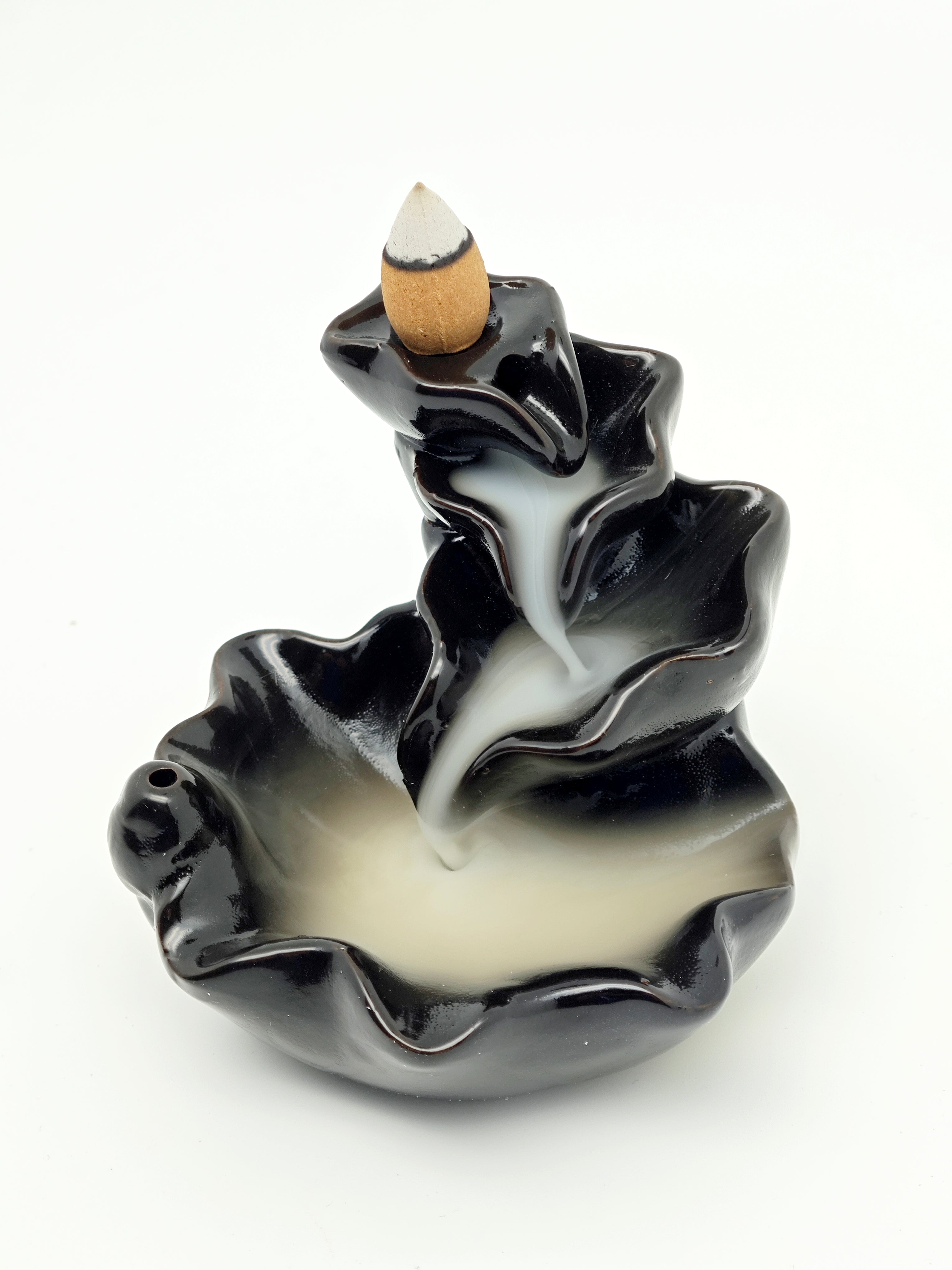 Ceramic Reflux Incense Burner - Decorative Incense Burner Biblo - Lotus Flower Rippled Wavy Smooth Glossy Pond Burner 10cm BIB-3 - DOMEDBAZAAR