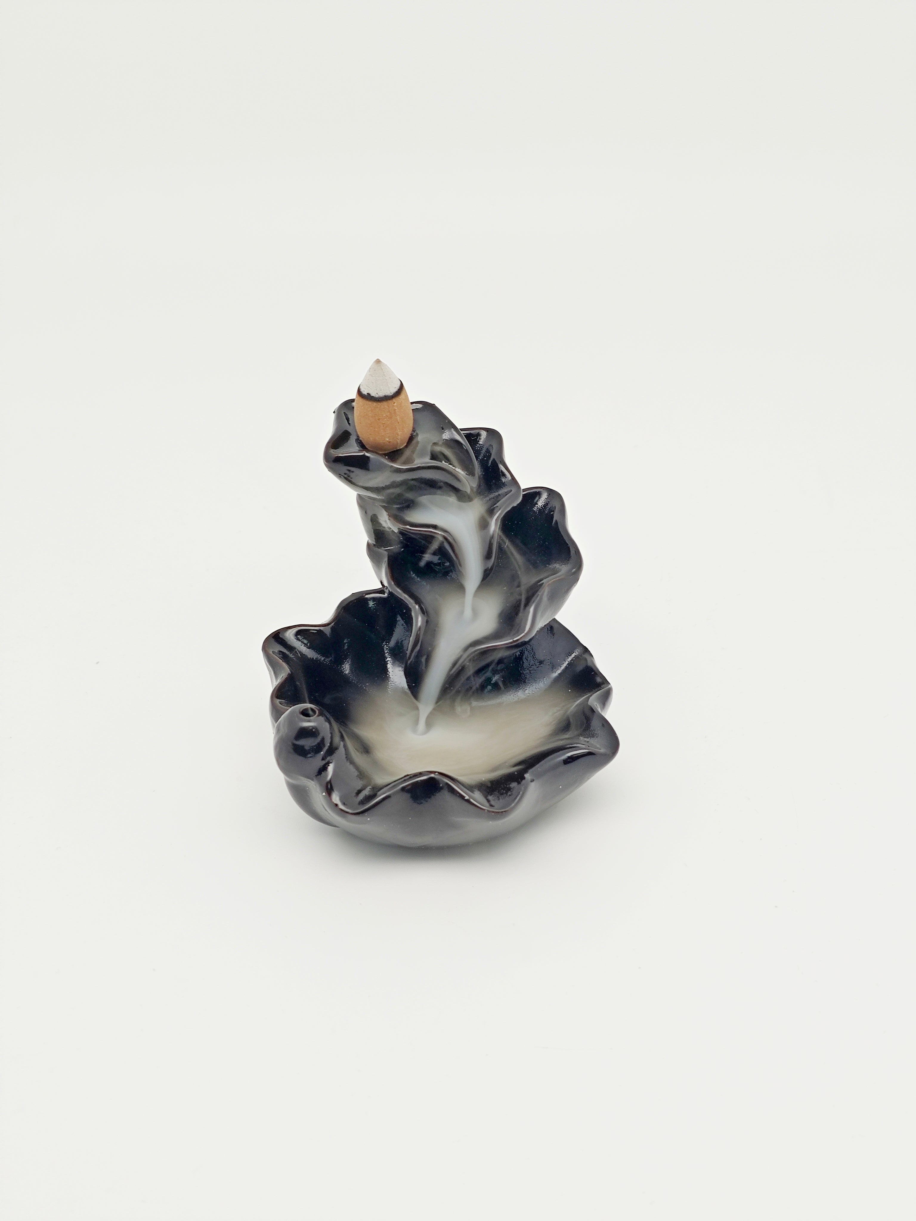 Ceramic Reflux Incense Burner - Decorative Incense Burner Biblo - Lotus Flower Rippled Wavy Smooth Glossy Pond Burner 10cm BIB-3 - DOMEDBAZAAR