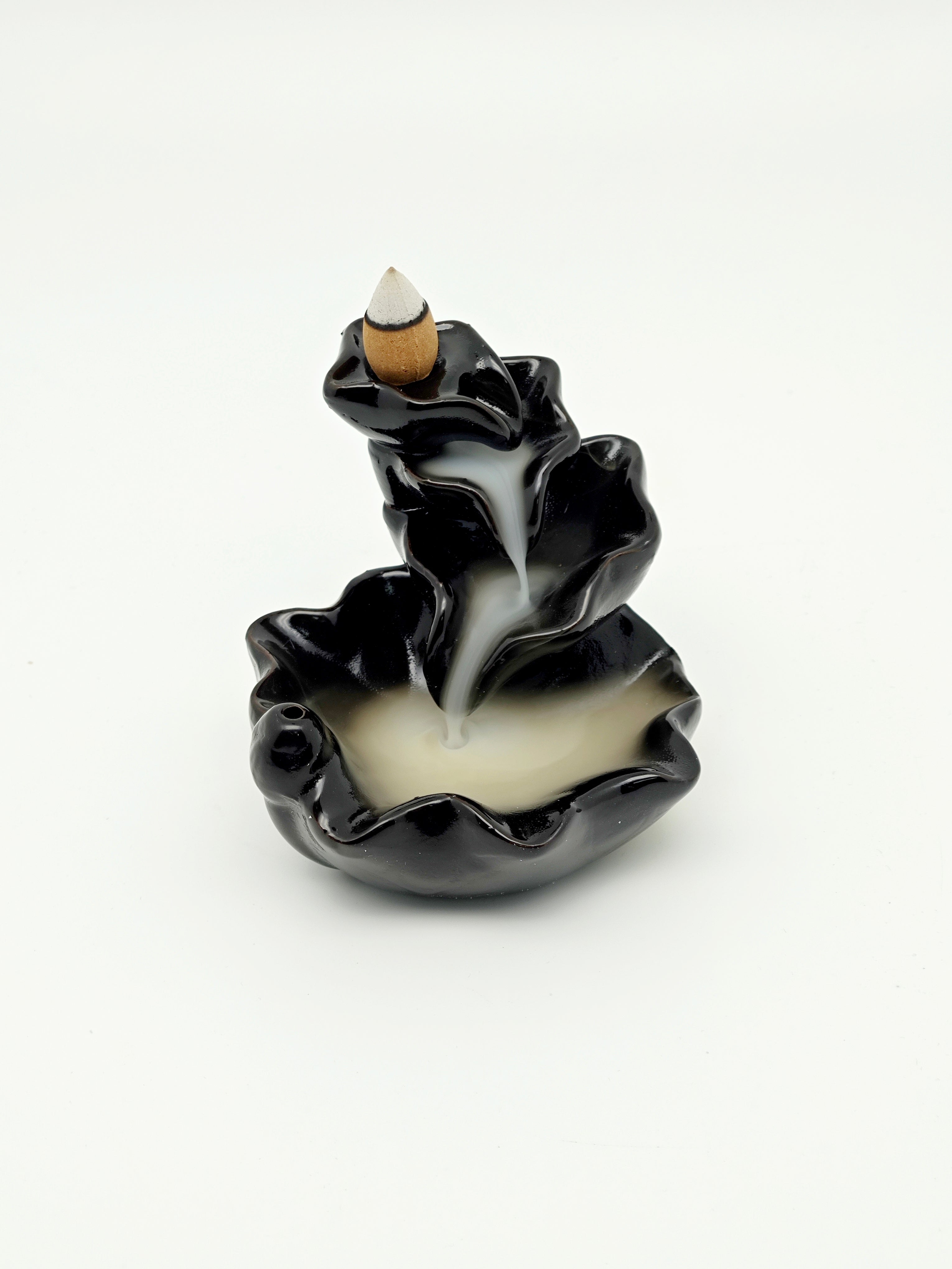 Ceramic Reflux Incense Burner - Decorative Incense Burner Biblo - Lotus Flower Rippled Wavy Smooth Glossy Pond Burner 10cm BIB-3 - DOMEDBAZAAR