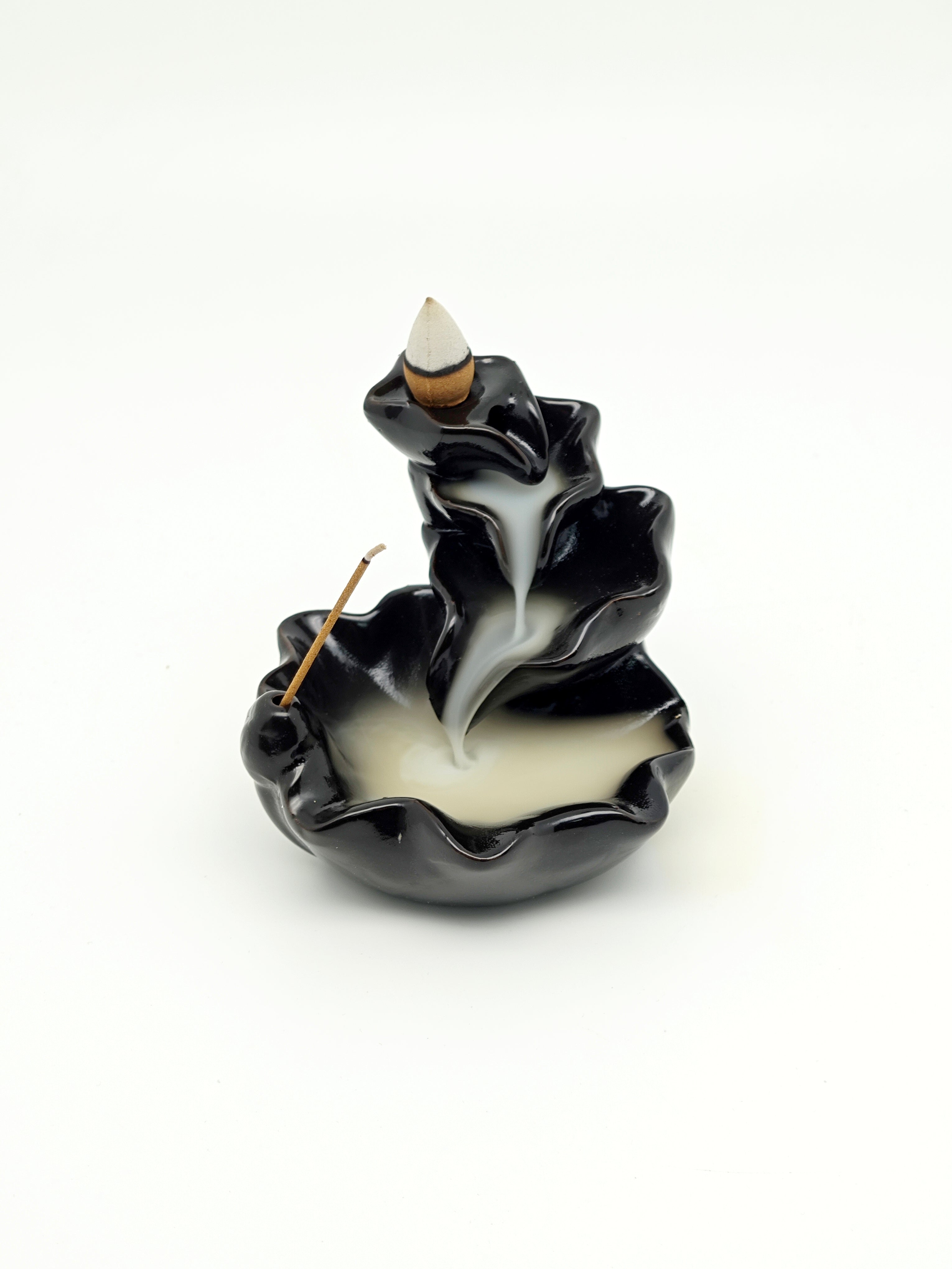 Ceramic Reflux Incense Burner - Decorative Incense Burner Biblo - Lotus Flower Rippled Wavy Smooth Glossy Pond Burner 10cm BIB-3 - DOMEDBAZAAR