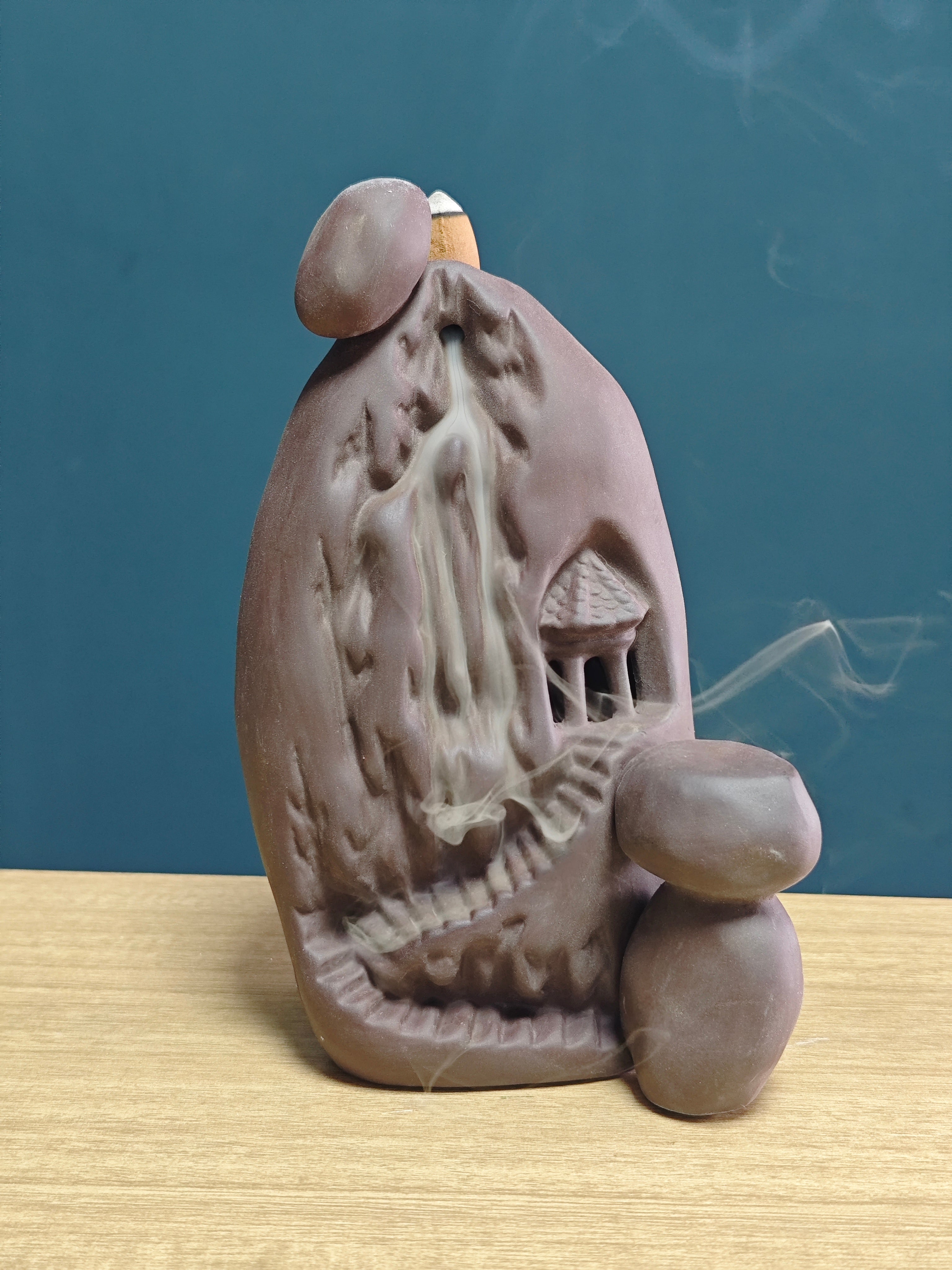 Ceramic Reflux Incense Burner - Decorative Incense Burner Biblo - Mountain Path Carved Natural Rock Cottage 17.5cm BIB-16 - DOMEDBAZAAR