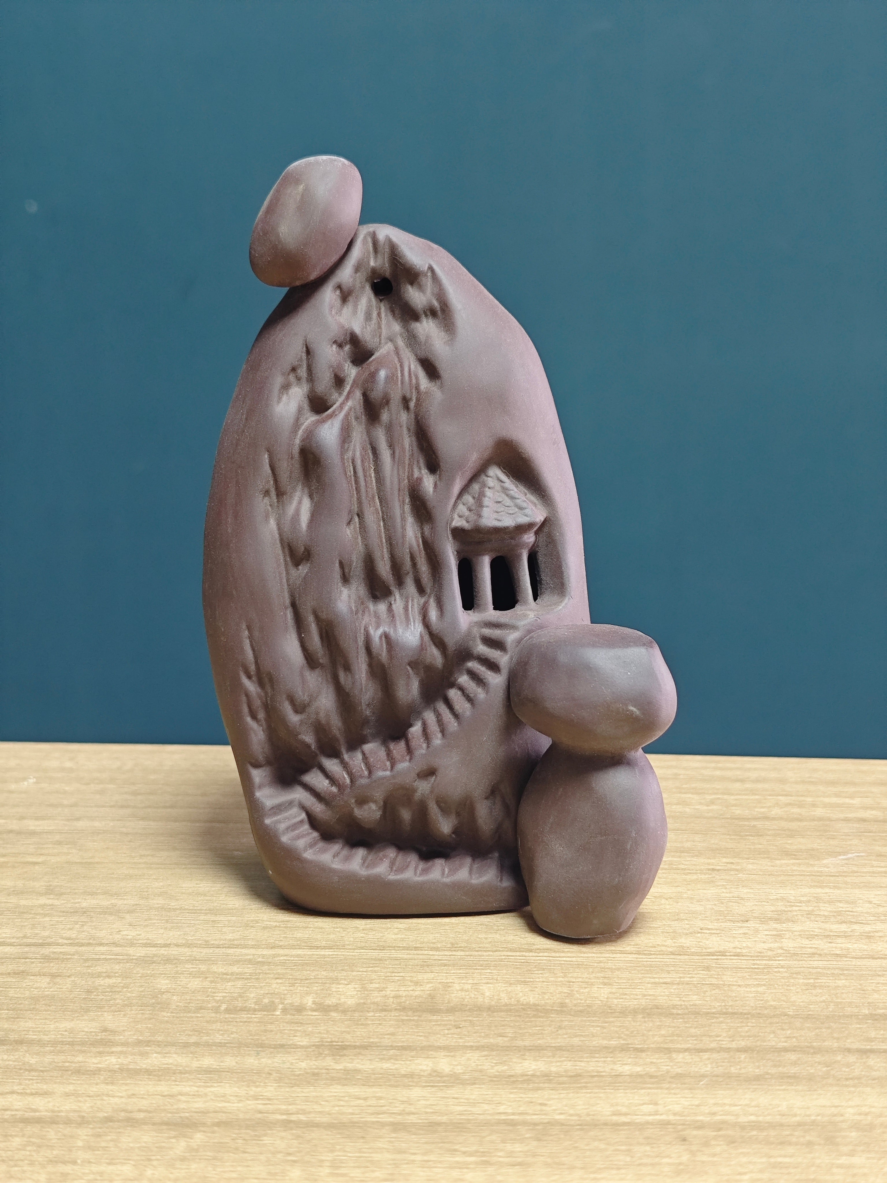 Ceramic Reflux Incense Burner - Decorative Incense Burner Biblo - Mountain Path Carved Natural Rock Cottage 17.5cm BIB-16 - DOMEDBAZAAR