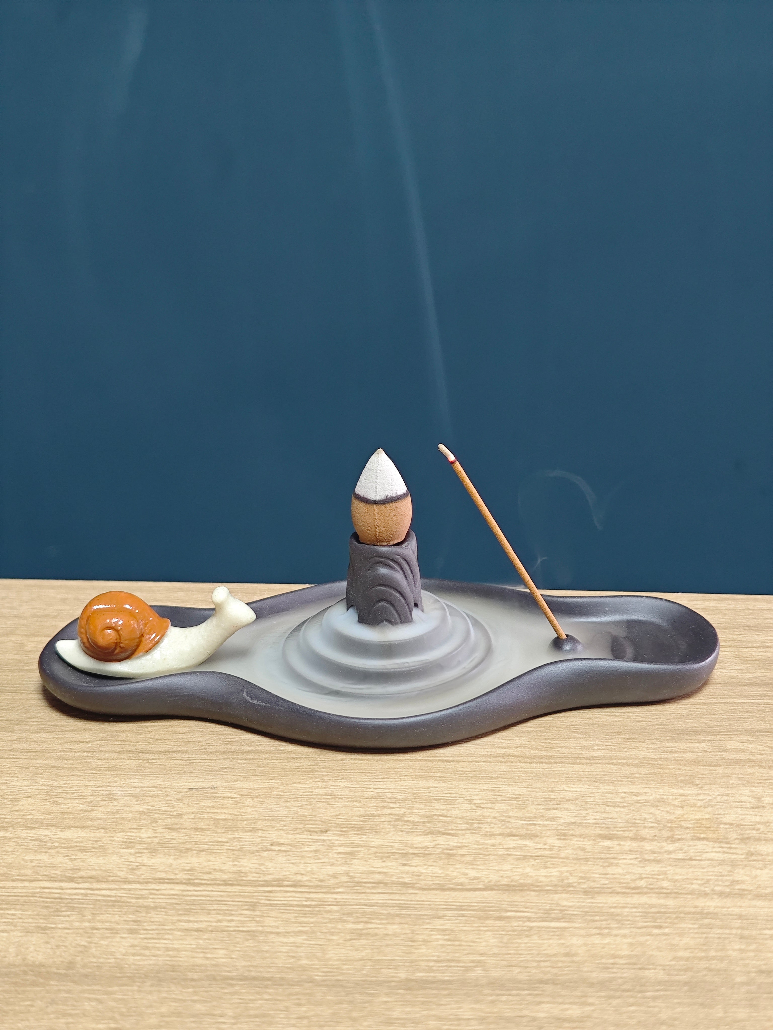 Ceramic Reflux Incense Burner - Decorative Incense Burner Biblo - Snail Wave Abstract Water Ripples Burner 17.5cm BIB-18 - DOMEDBAZAAR