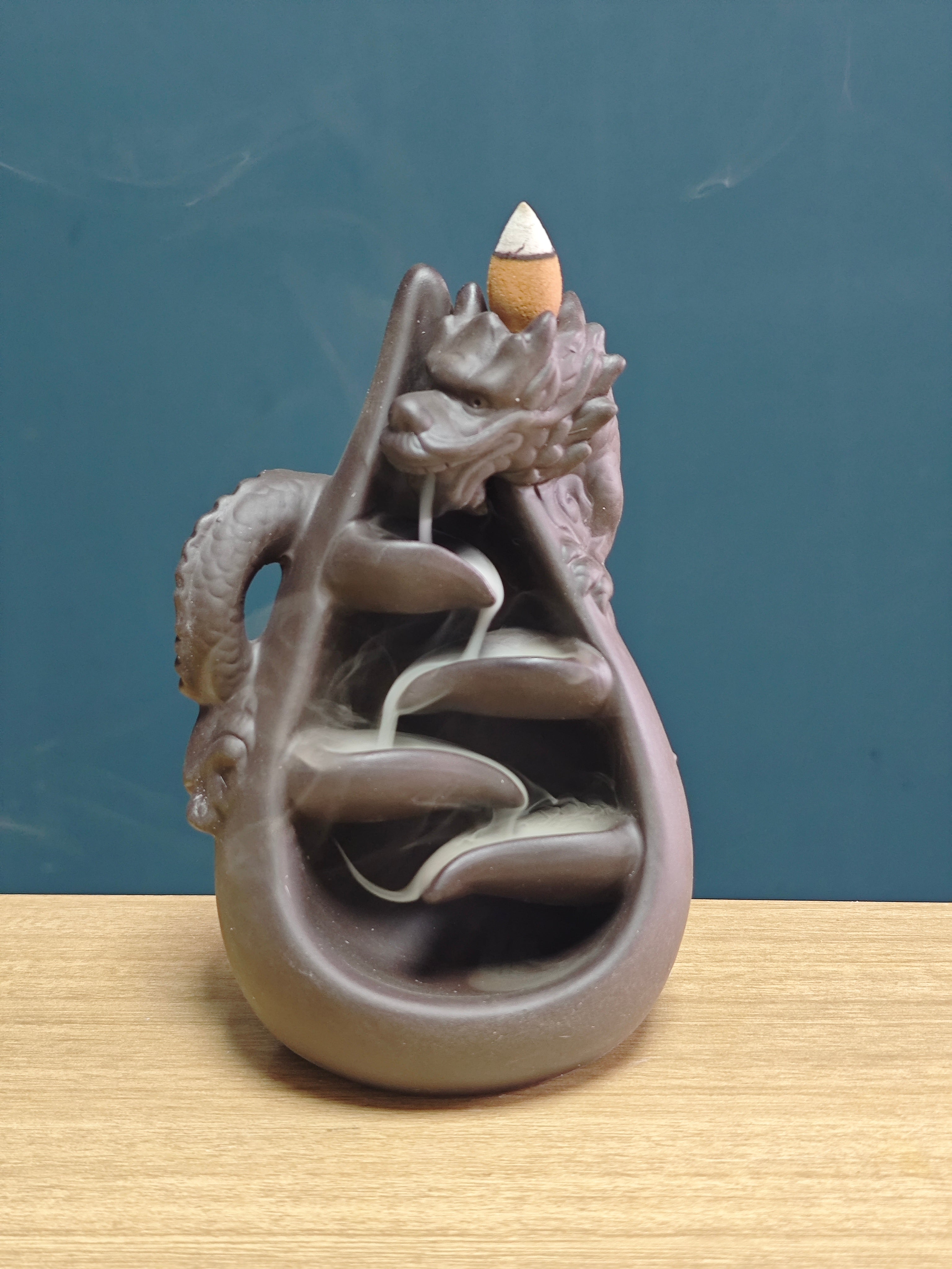 Ceramic Reflux Incense Burner - Decorative Incense Burner Biblo - Abstract Dragon Carving Burner Mythical Creature Decor 17cm BIB-19 - DOMEDBAZAAR