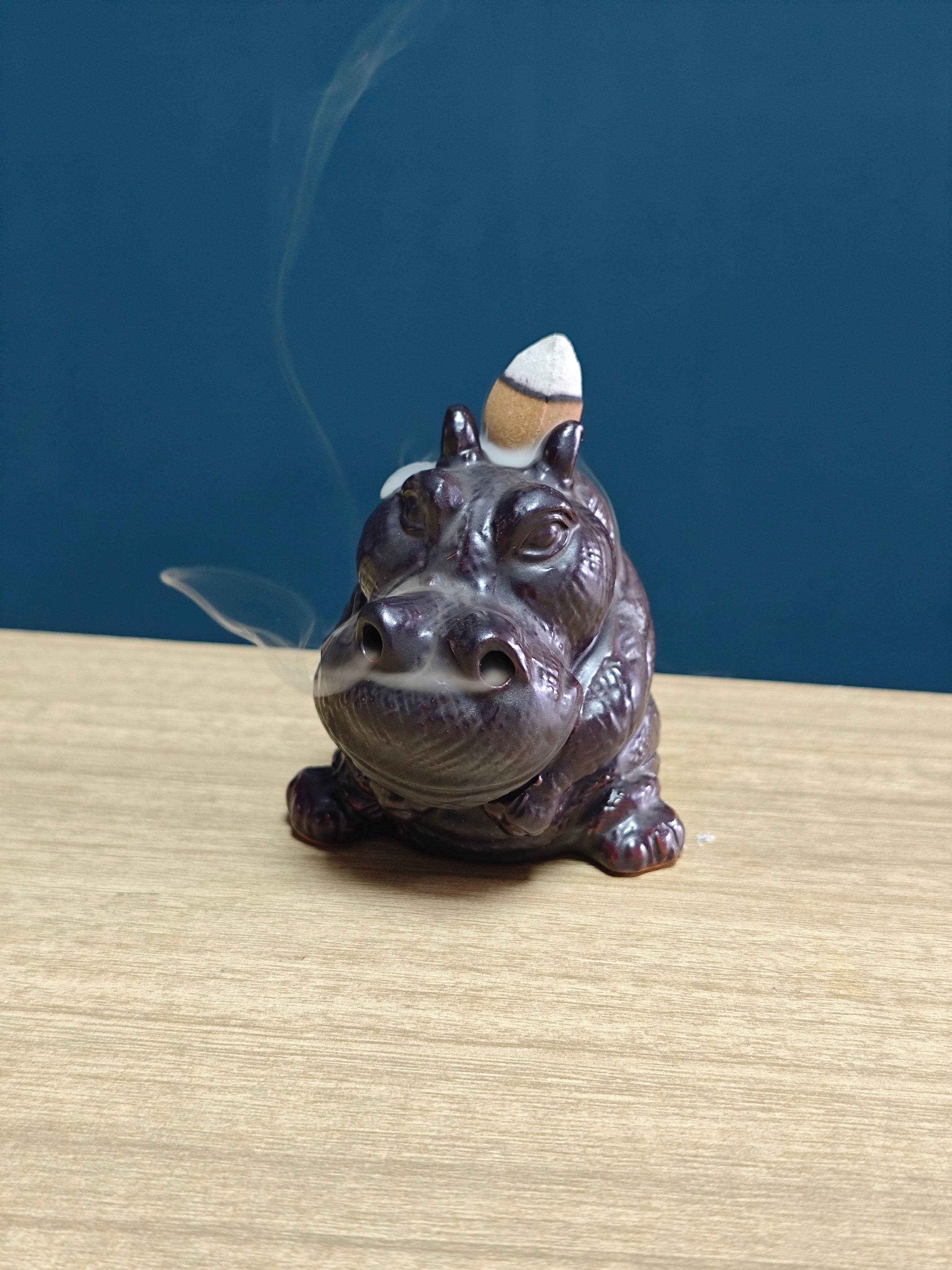 Ceramic Reflux Incense Burner - Decorative Incense Burner Biblo - Cute Hippopotamus Motif Whimsical Animal Figure 8.5cm BIB-24 - DOMEDBAZAAR
