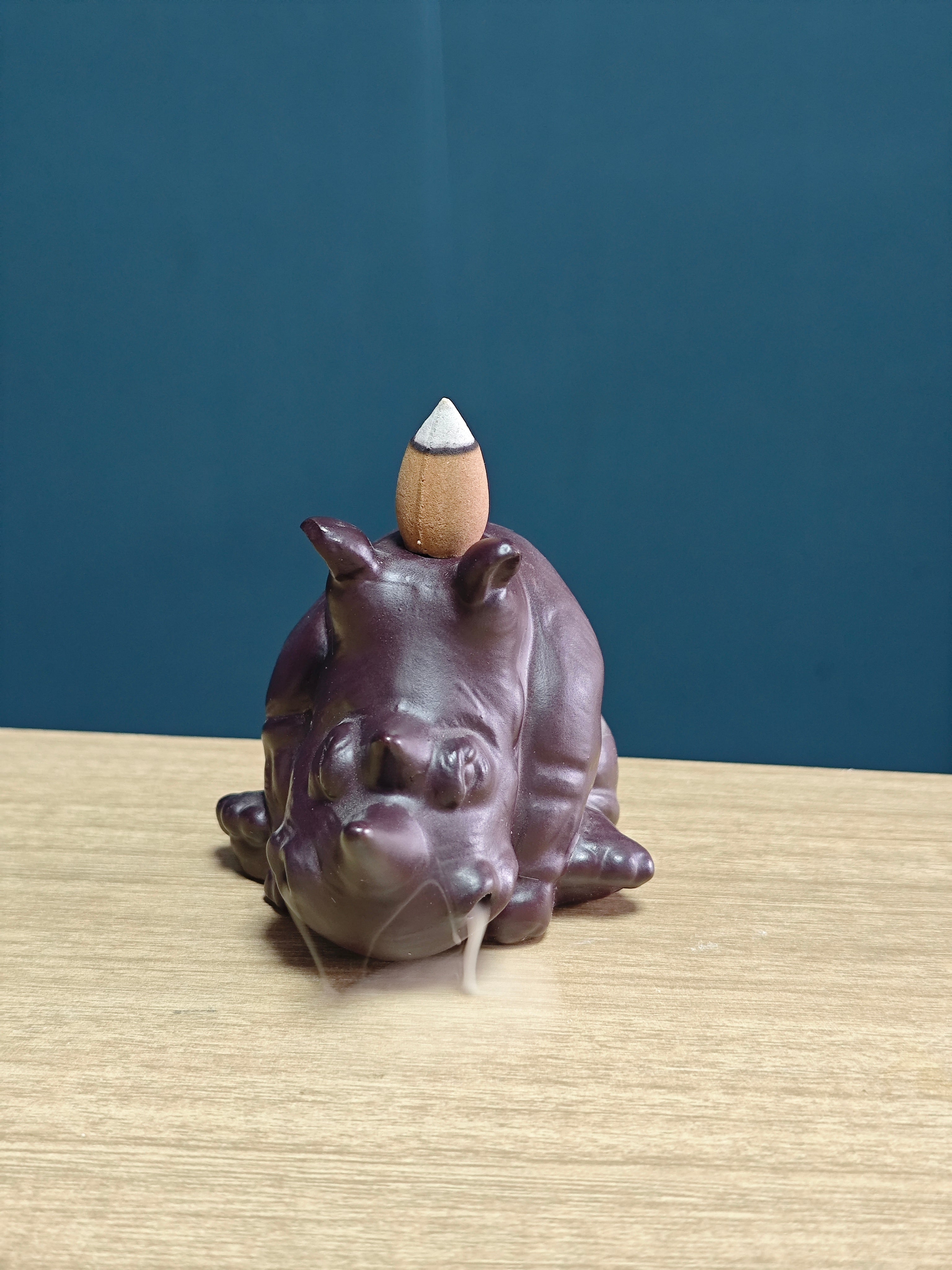 Ceramic Reflux Incense Burner - Decorative Incense Burner Biblo - Relaxed Hippo Pose Whimsical Hippo Figure 7.5cm BIB-25 - DOMEDBAZAAR