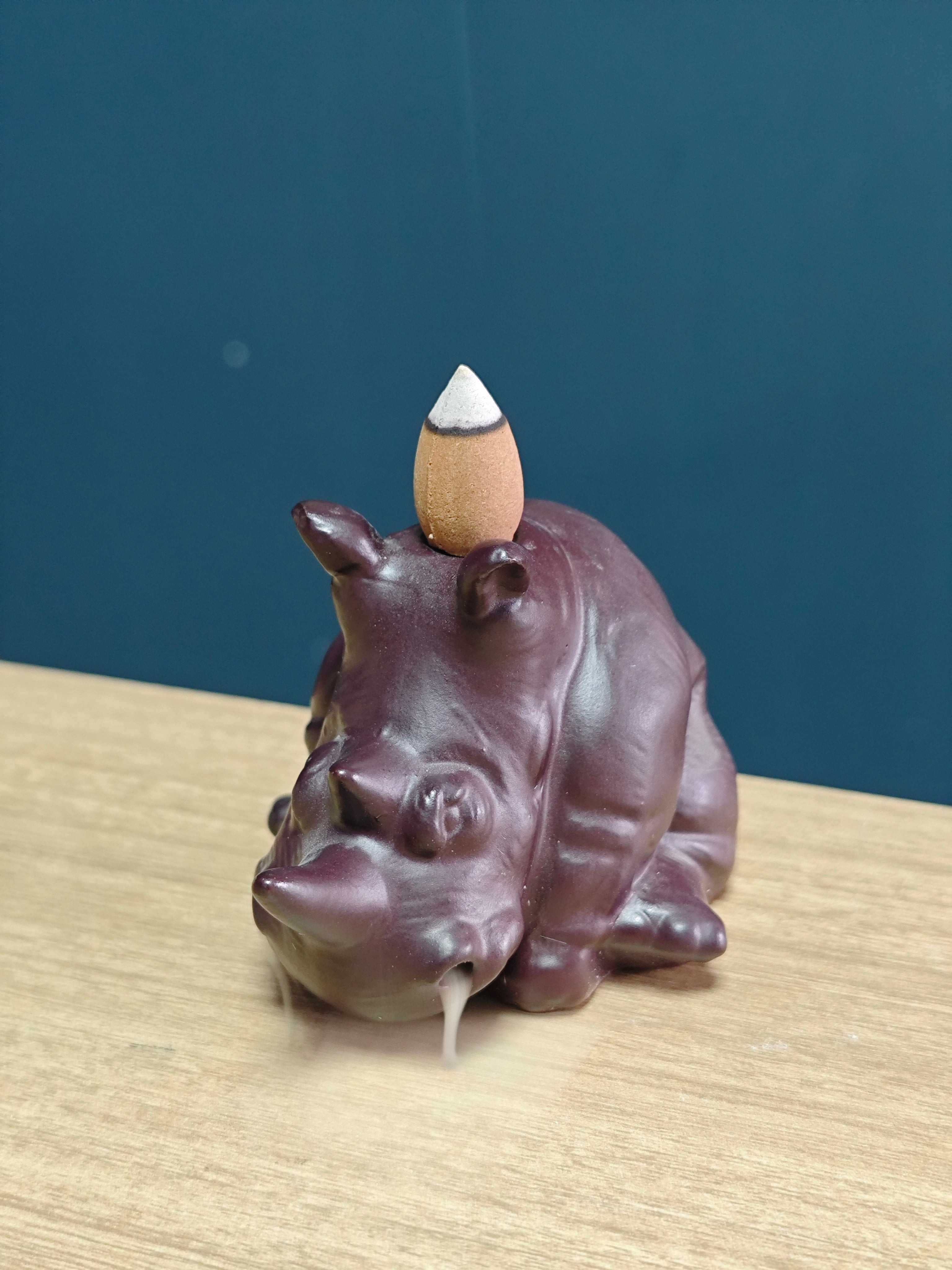 Ceramic Reflux Incense Burner - Decorative Incense Burner Biblo - Relaxed Hippo Pose Whimsical Hippo Figure 7.5cm BIB-25 - DOMEDBAZAAR