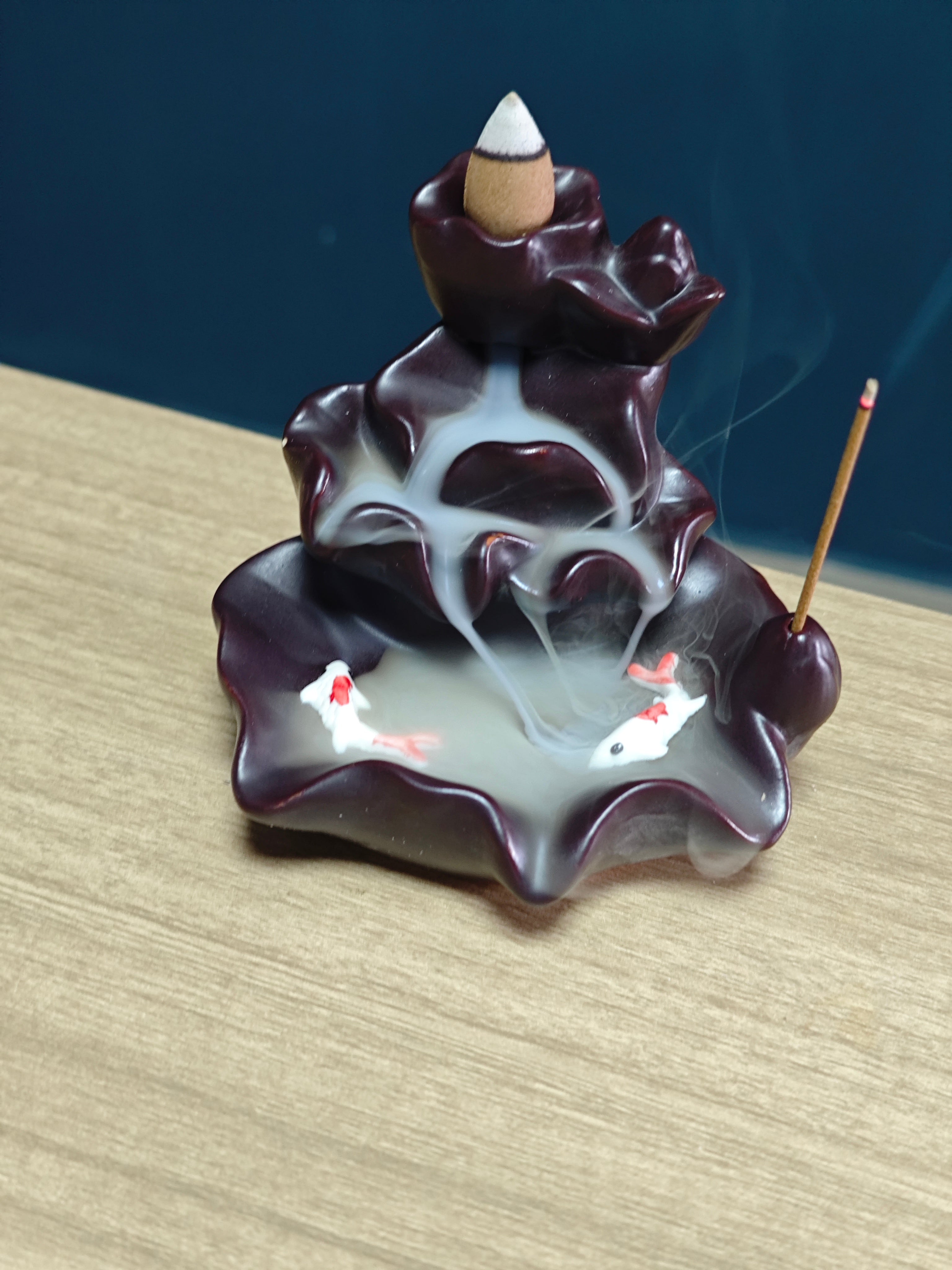 Ceramic Reflux Incense Burner - Decorative Incense Burner Biblo - Wavy Lotus Flower Artiste Burner 9cm BIB-28 - DOMEDBAZAAR