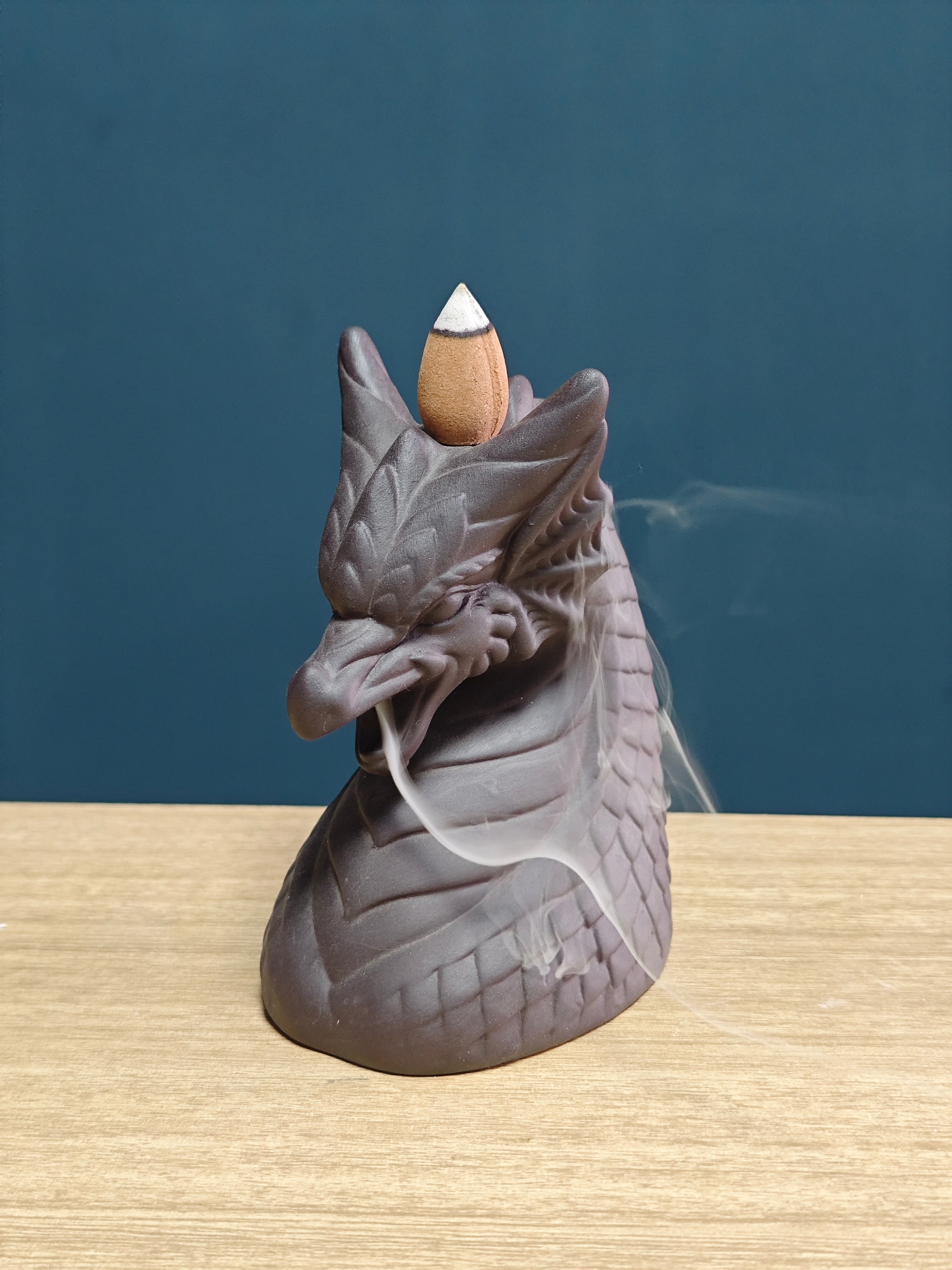 Ceramic Reflux Incense Burner - Decorative Incense Burner Biblo - Dragon Head Mythical Creature Motif Sculpted Scales Texture Burner 11.5cm BIB-29 - DOMEDBAZAAR