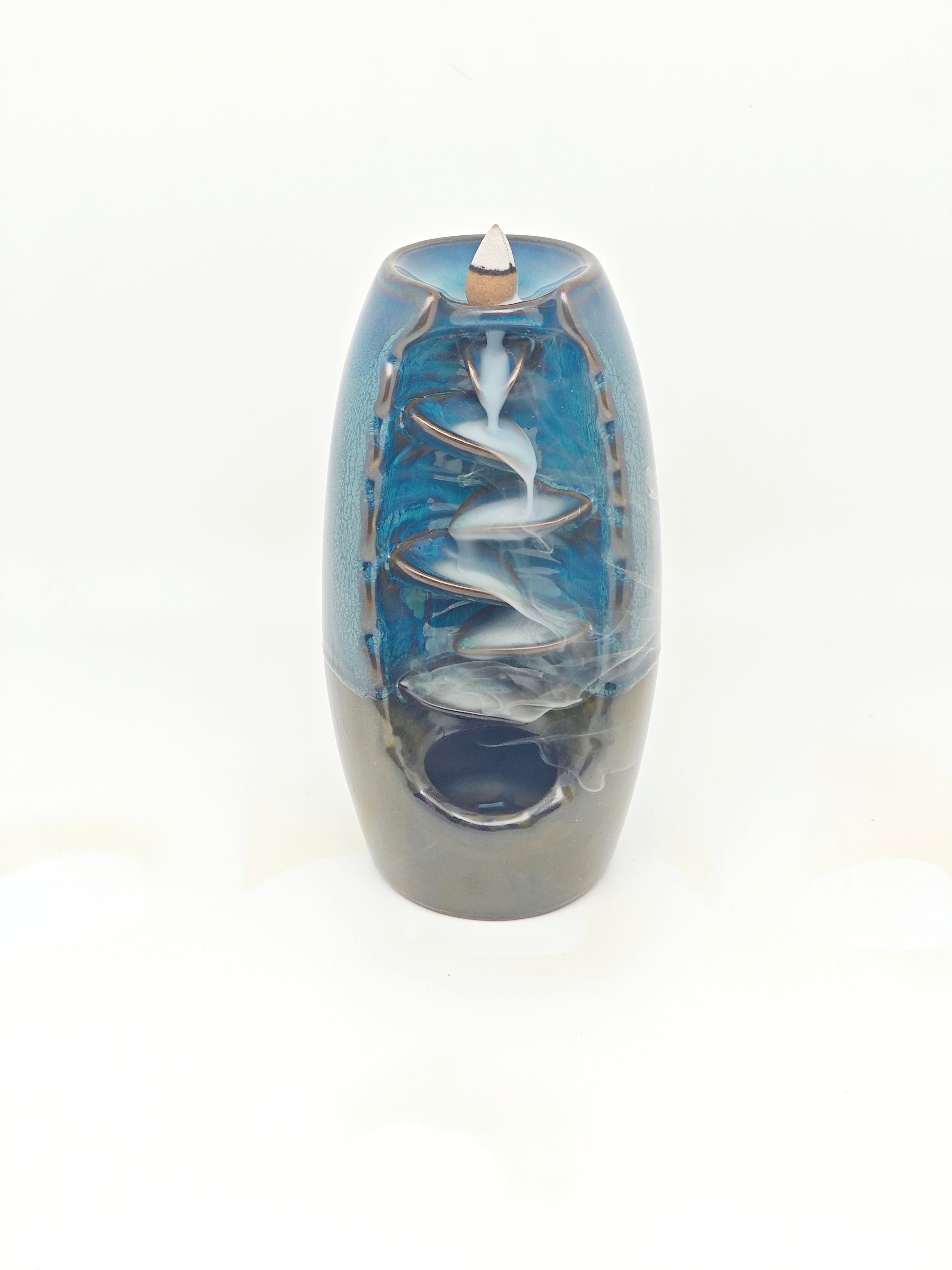Ceramic Reflux Incense Burner - Decorative Incense Burner Biblo - Flowing Spiral Tiered Cascade Structure Glazed Ceramic Tower Burner 20cm BIB-9 - DOMEDBAZAAR