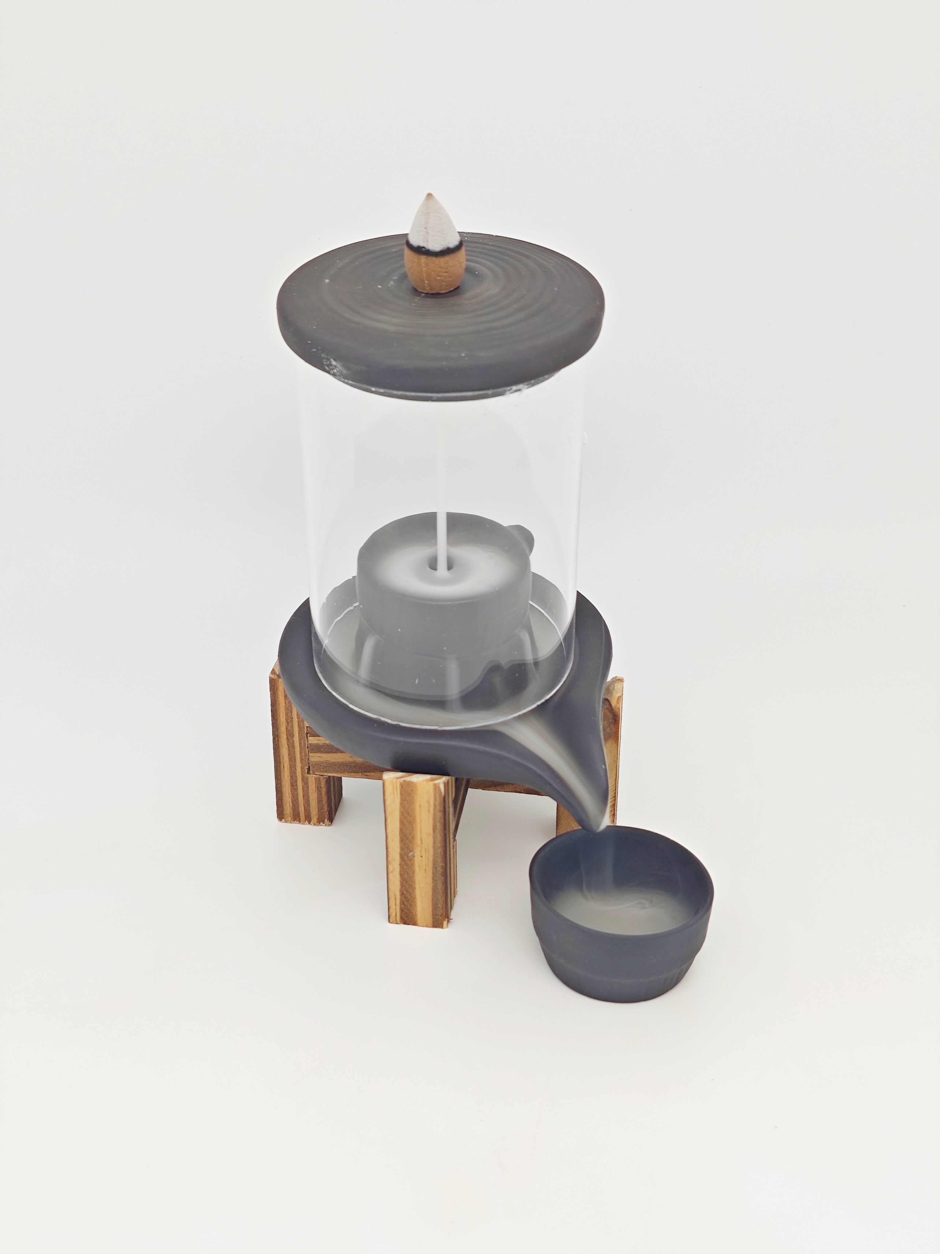 Ceramic Reflux Incense Burner - Decorative Incense Burner Biblo - Modern Minimalist  Cylindrical Incense Wooden Stand Base Burner 17.3cm BIB-12 - DOMEDBAZAAR