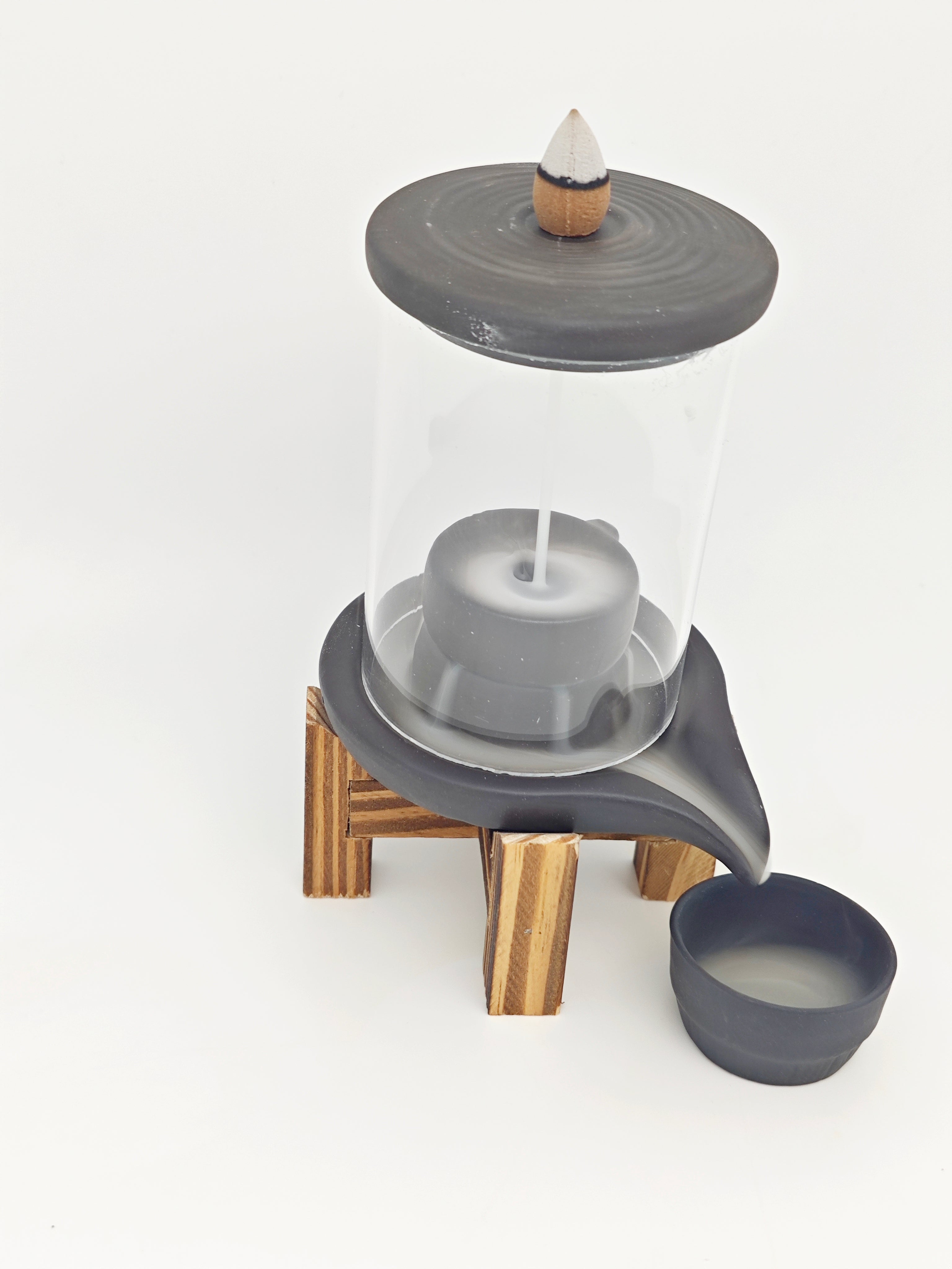 Ceramic Reflux Incense Burner - Decorative Incense Burner Biblo - Modern Minimalist  Cylindrical Incense Wooden Stand Base Burner 17.3cm BIB-12 - DOMEDBAZAAR