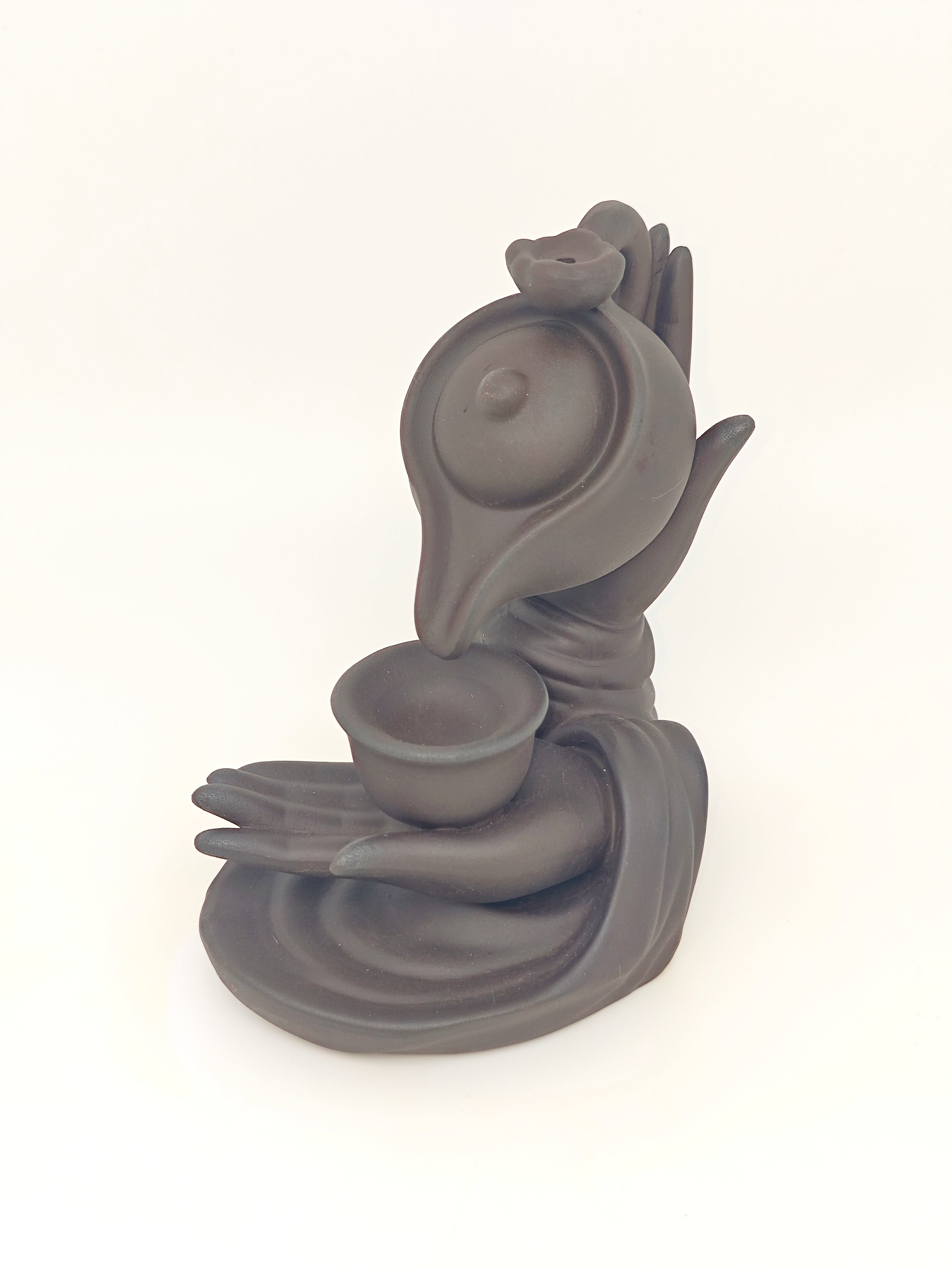 Ceramic Reflux Incense Burner - Decorative Incense Burner Biblo - Cup and Teapot Sculpture Hand Holding Teapot Backflow Incense Burner 14cm BIB-14 - DOMEDBAZAAR