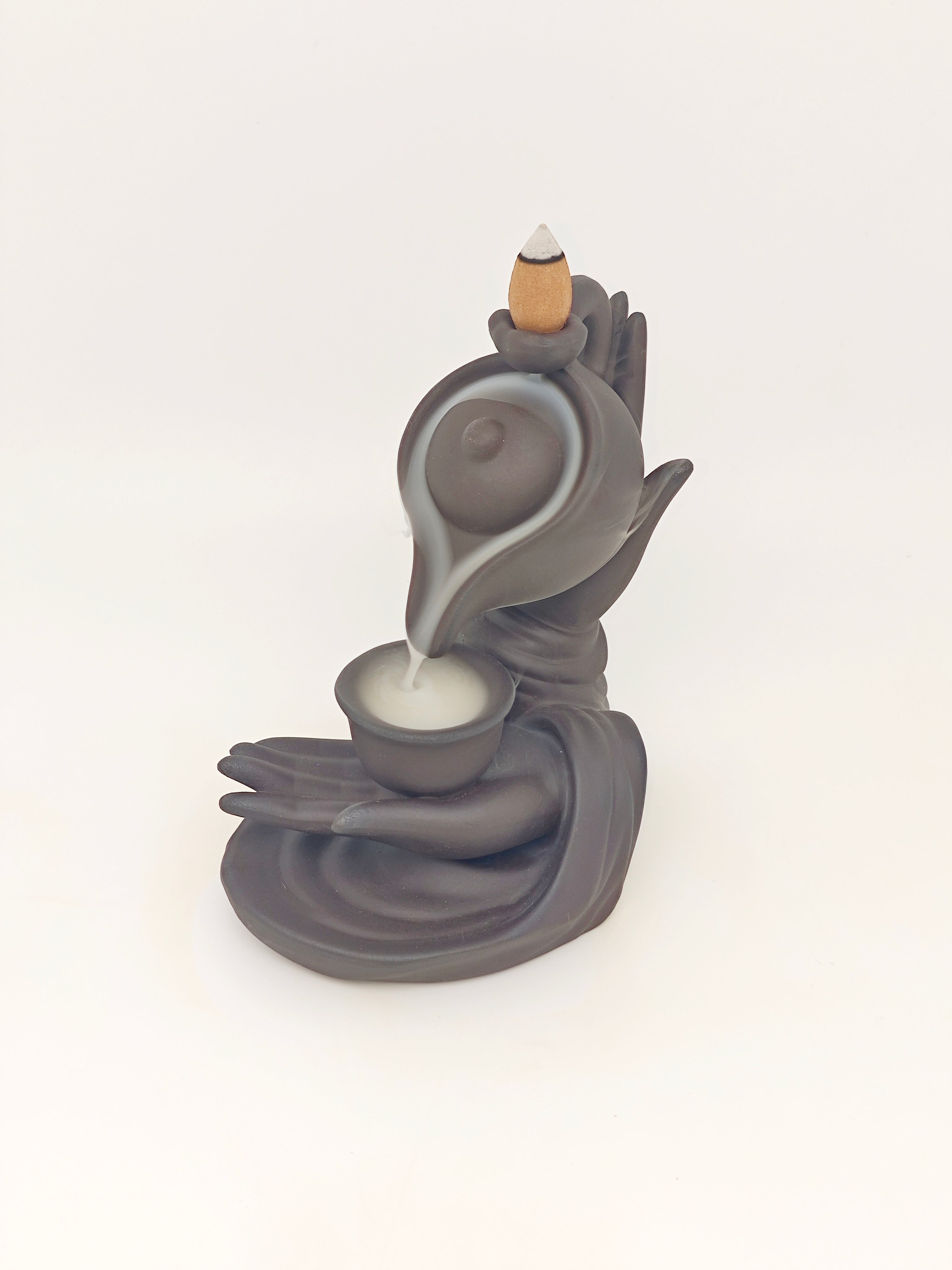 Ceramic Reflux Incense Burner - Decorative Incense Burner Biblo - Cup and Teapot Sculpture Hand Holding Teapot Backflow Incense Burner 14cm BIB-14 - DOMEDBAZAAR