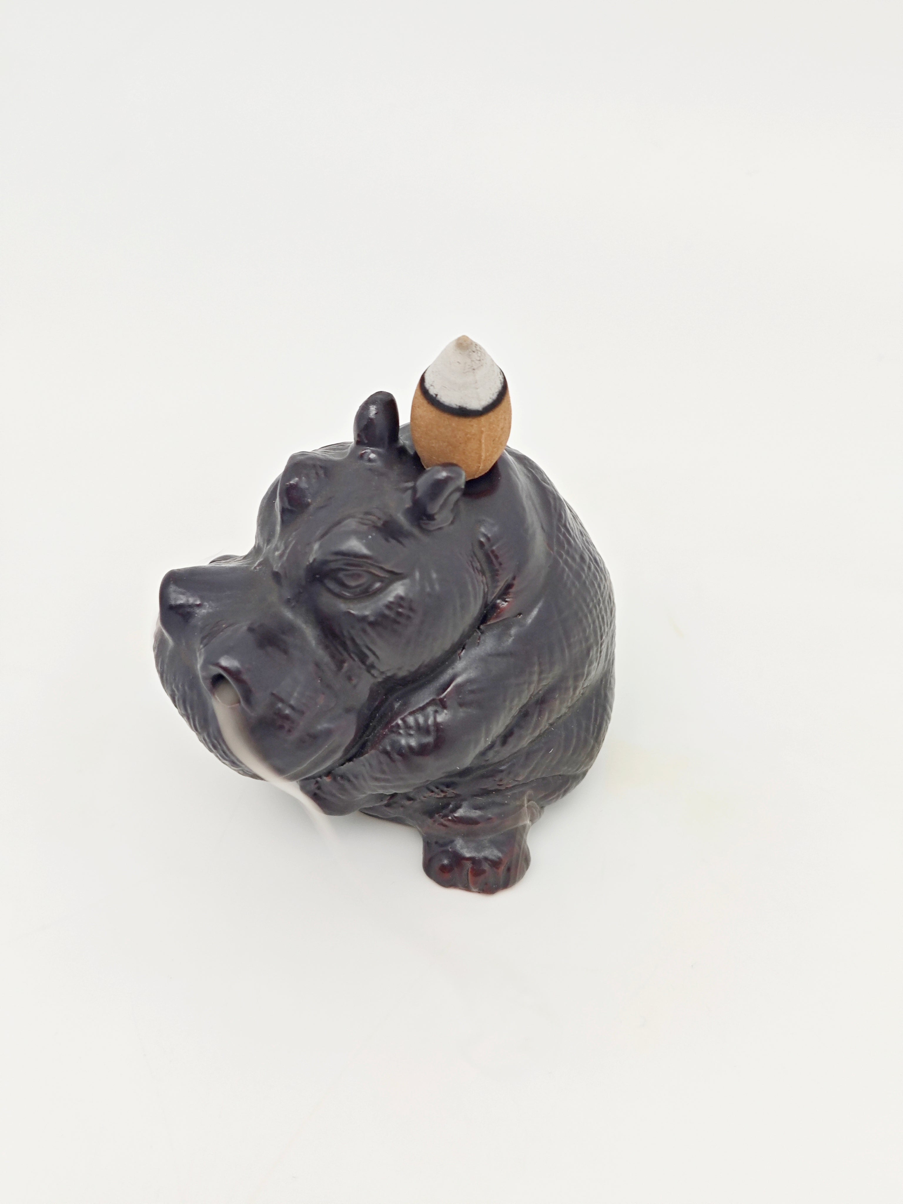 Ceramic Reflux Incense Burner - Decorative Incense Burner Biblo - Cute Hippopotamus Motif Whimsical Animal Figure 8.5cm BIB-24 - DOMEDBAZAAR