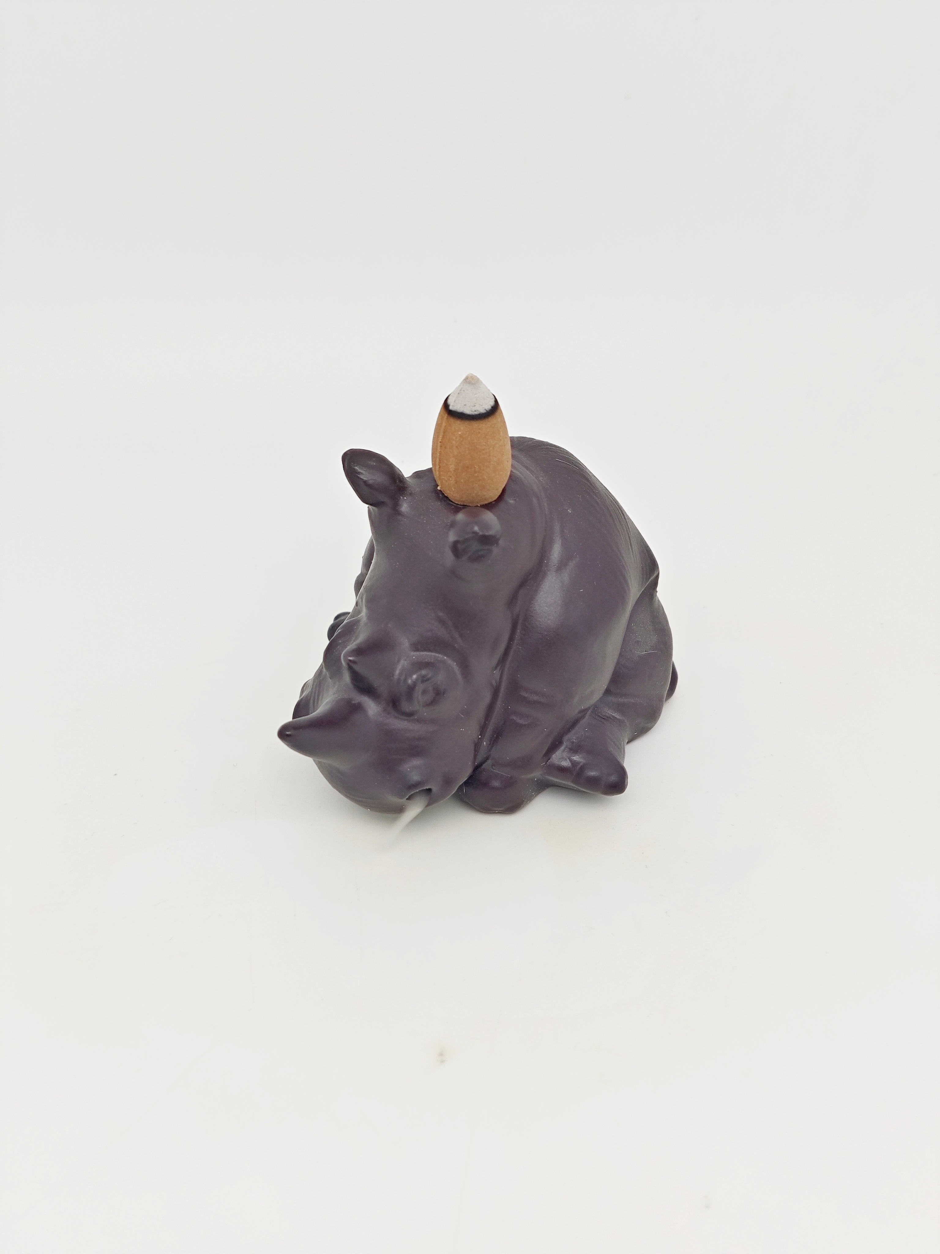 Ceramic Reflux Incense Burner - Decorative Incense Burner Biblo - Relaxed Hippo Pose Whimsical Hippo Figure 7.5cm BIB-25 - DOMEDBAZAAR