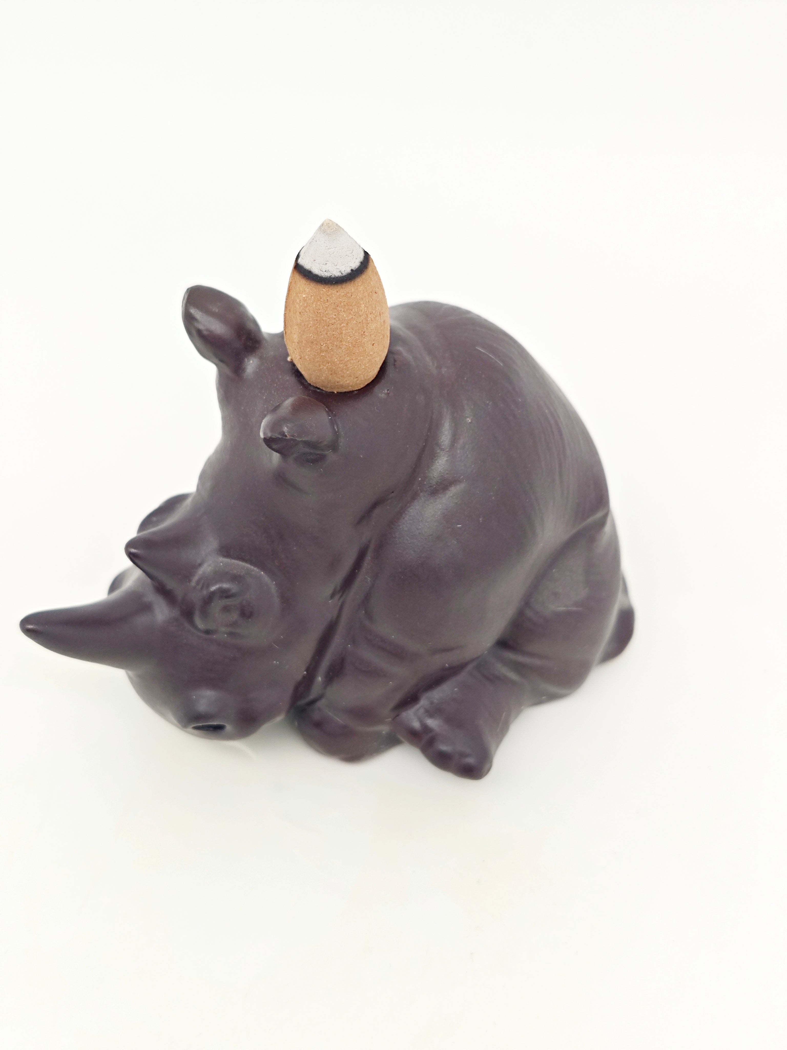 Ceramic Reflux Incense Burner - Decorative Incense Burner Biblo - Relaxed Hippo Pose Whimsical Hippo Figure 7.5cm BIB-25 - DOMEDBAZAAR