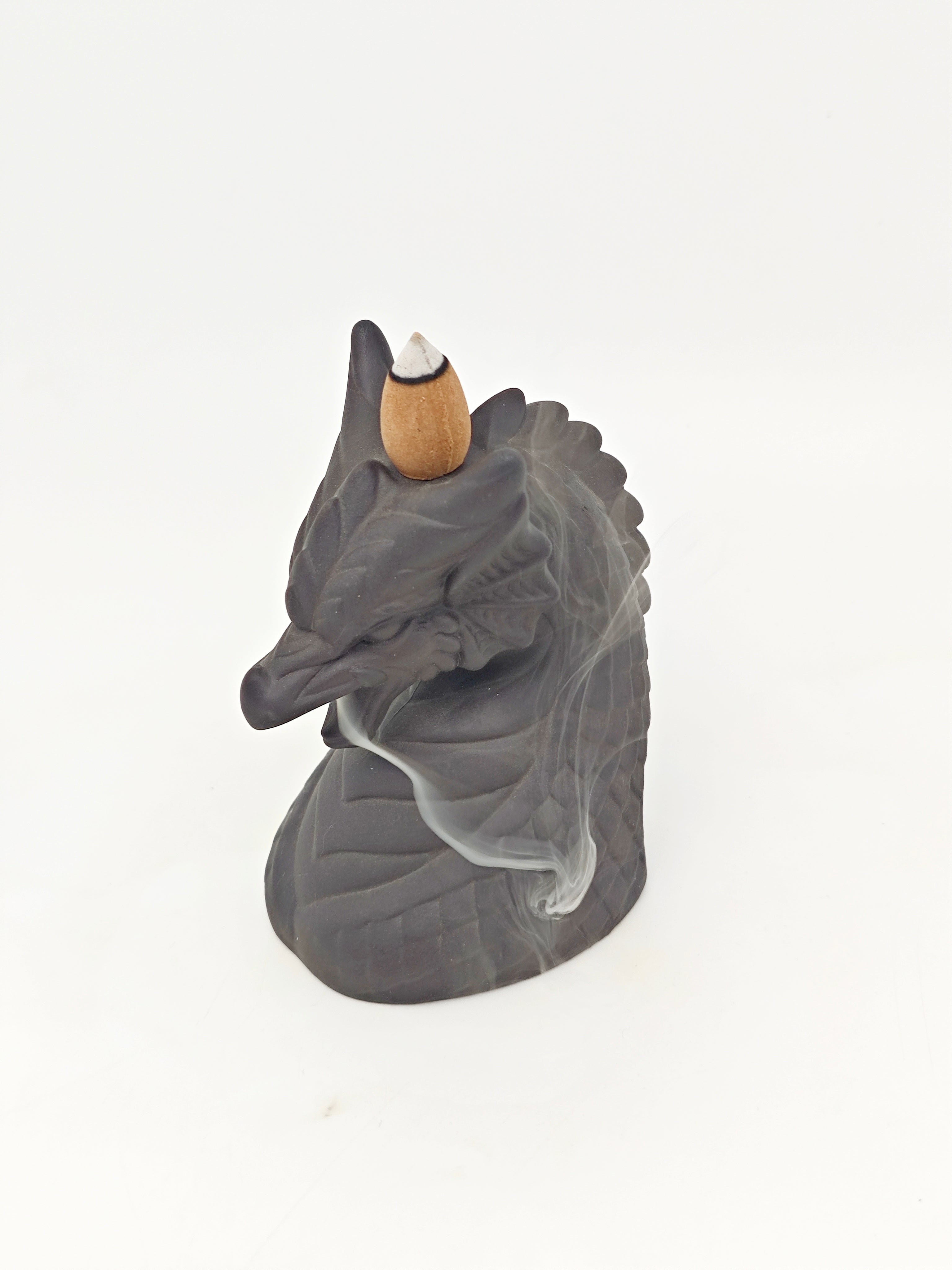 Ceramic Reflux Incense Burner - Decorative Incense Burner Biblo - Dragon Head Mythical Creature Motif Sculpted Scales Texture Burner 11.5cm BIB-29 - DOMEDBAZAAR