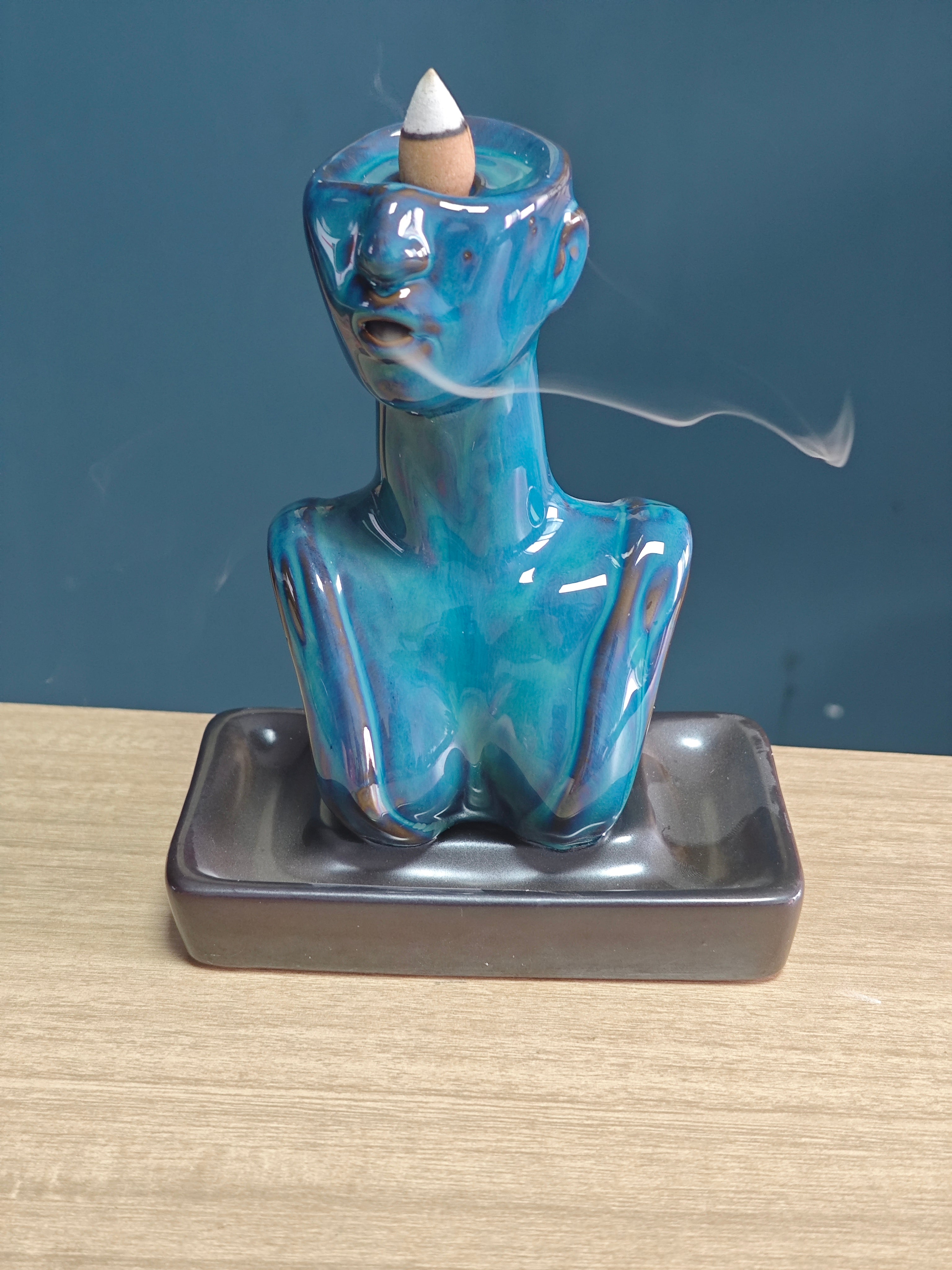 Ceramic Reflux Incense Burner - Decorative Incense Burner Biblo - Artist Sculpture Portrait hHalf-length Woman Burner 16cm BIB-35 - DOMEDBAZAAR