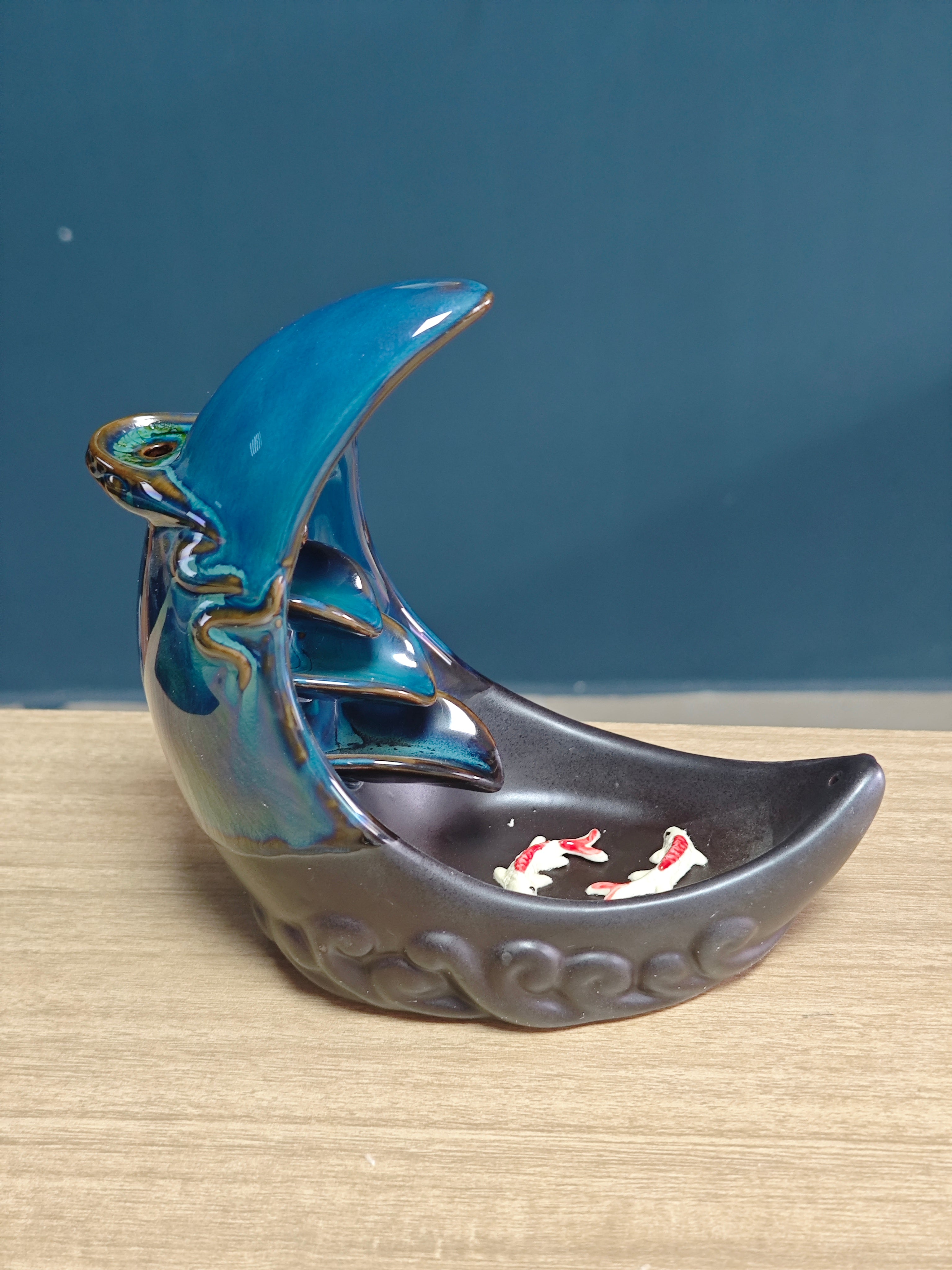 Ceramic Reflux Incense Burner - Decorative Incense Burner Biblo - Artistic Crescent Moon Glazed Ceramic Burner 15.5cm BIB-46 - DOMEDBAZAAR
