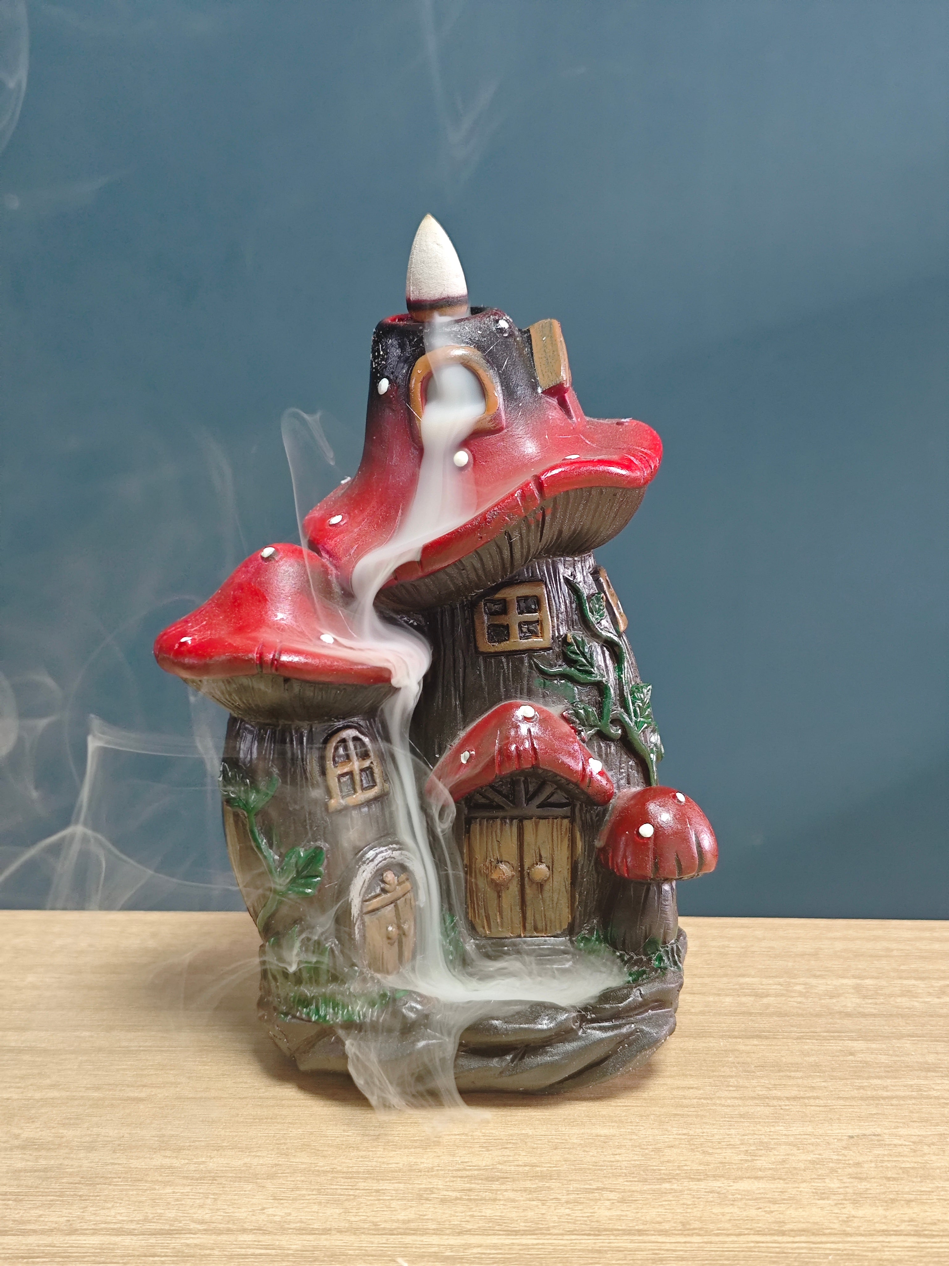 Ceramic Reflux Incense Burner - Decorative Incense Burner Biblo - Mushroom House Miniature Fairy House Burner 16cm BIB-47 - DOMEDBAZAAR