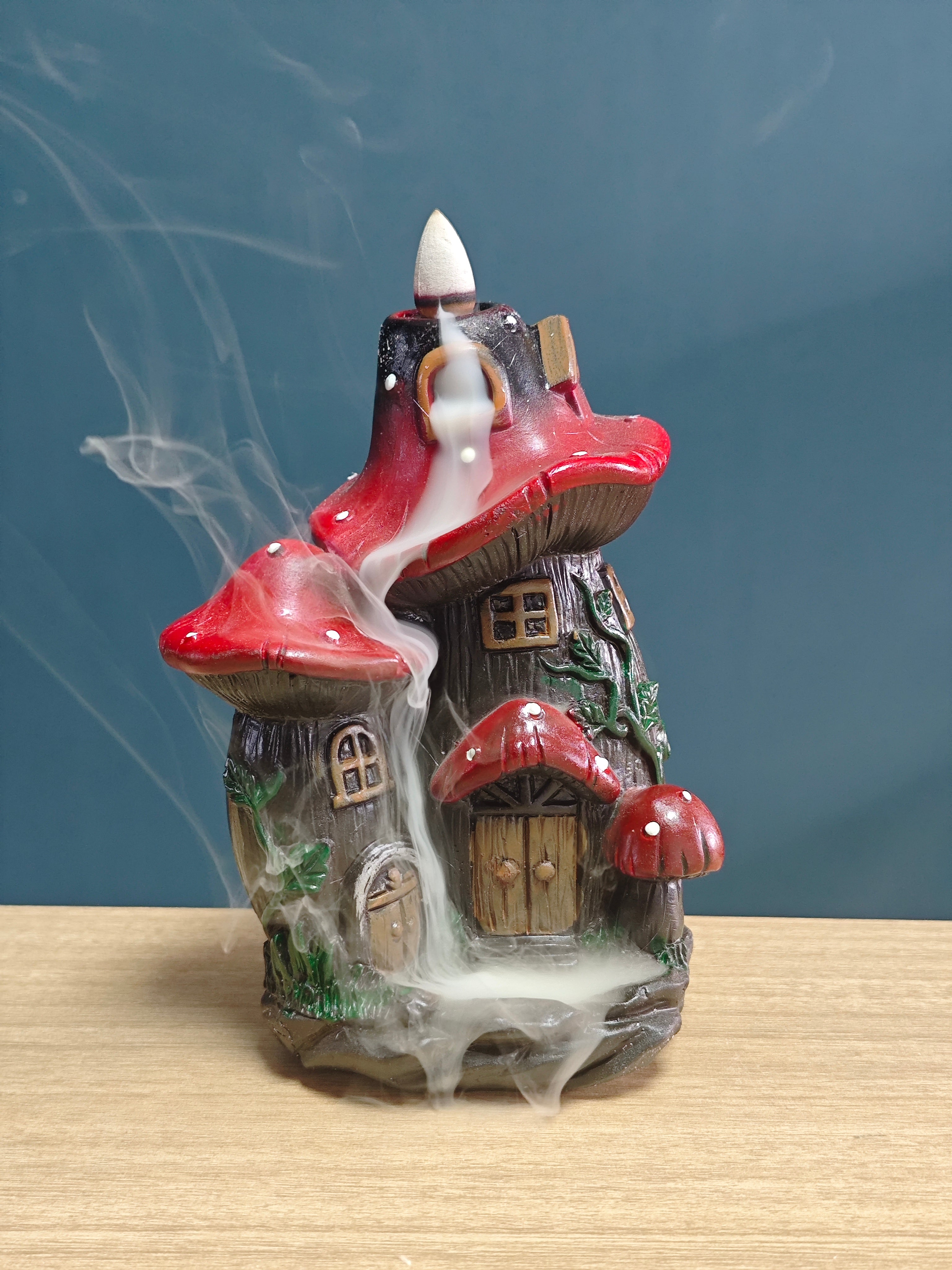 Ceramic Reflux Incense Burner - Decorative Incense Burner Biblo - Mushroom House Miniature Fairy House Burner 16cm BIB-47 - DOMEDBAZAAR