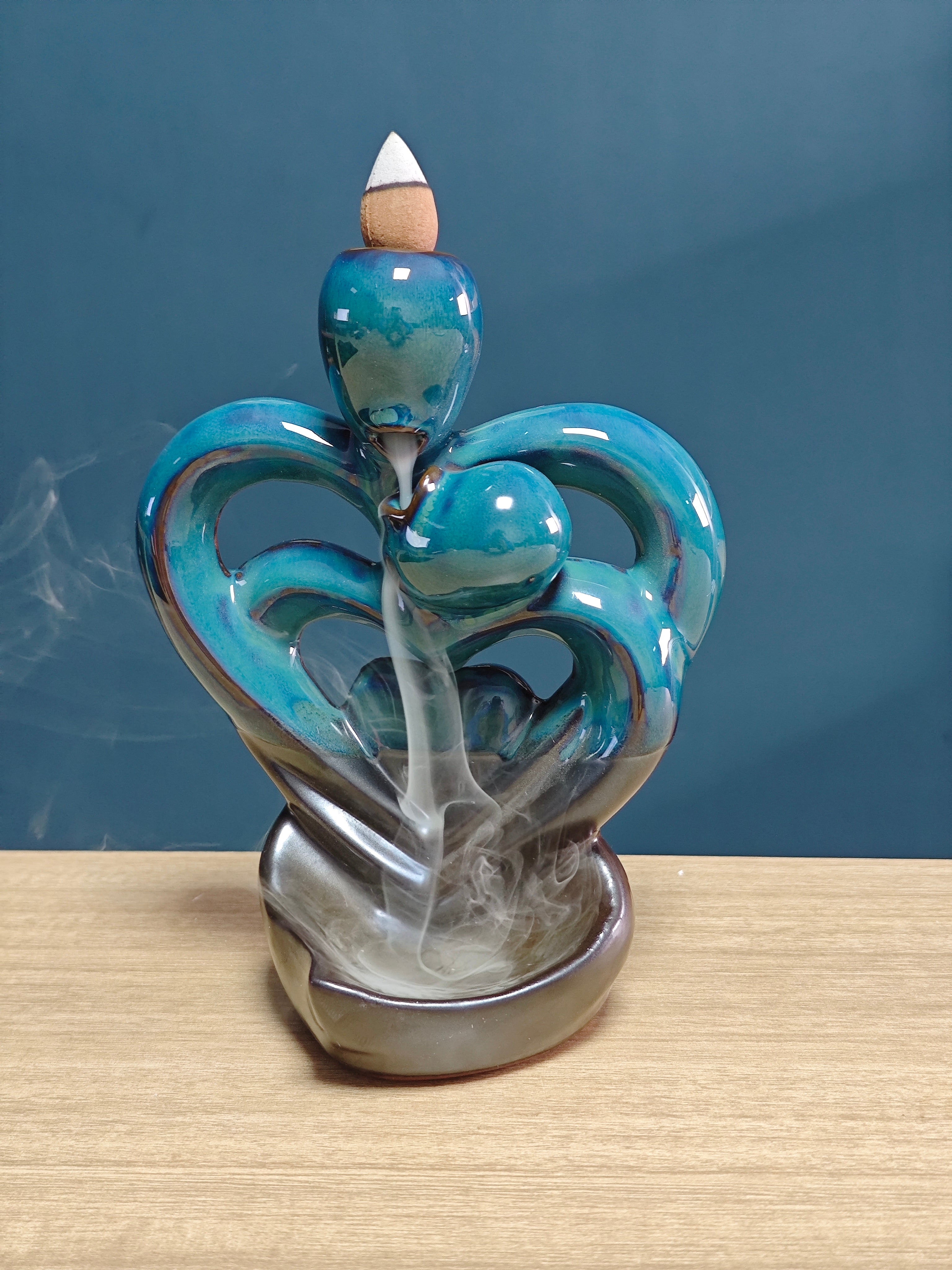 Ceramic Reflux Incense Burner - Decorative Incense Burner Biblo - Glazed Ceramic Glossy Artistic Heart Romantic Burner 16cm BIB-52 - DOMEDBAZAAR