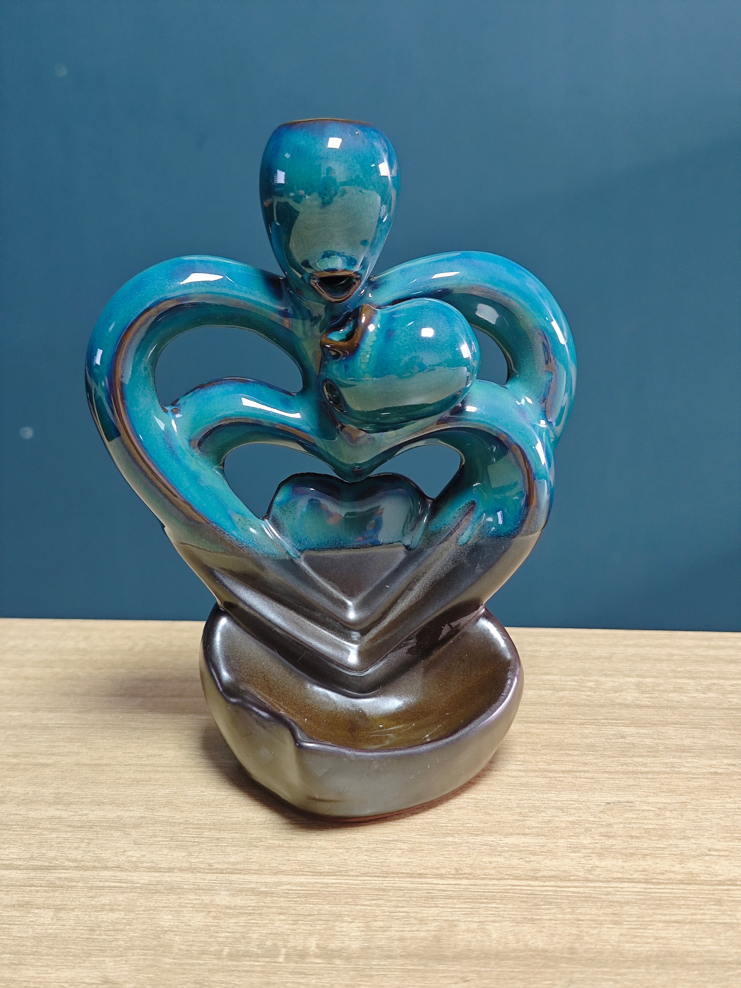 Ceramic Reflux Incense Burner - Decorative Incense Burner Biblo - Glazed Ceramic Glossy Artistic Heart Romantic Burner 16cm BIB-52 - DOMEDBAZAAR
