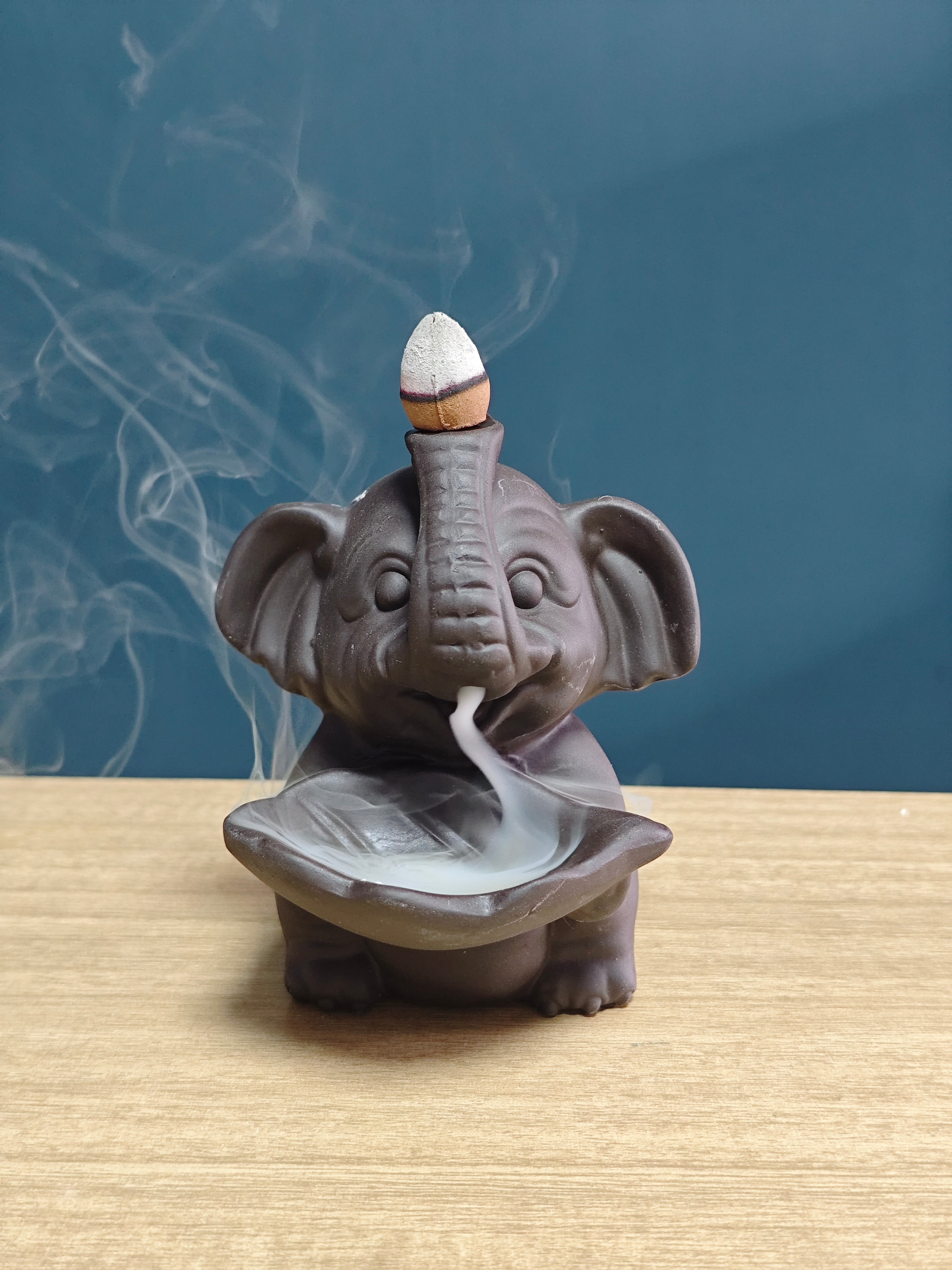 Ceramic Reflux Incense Burner - Decorative Incense Burner Biblo - Ceramic Cute Elephant Figurine Burner 10.5cm BIB-53 - DOMEDBAZAAR