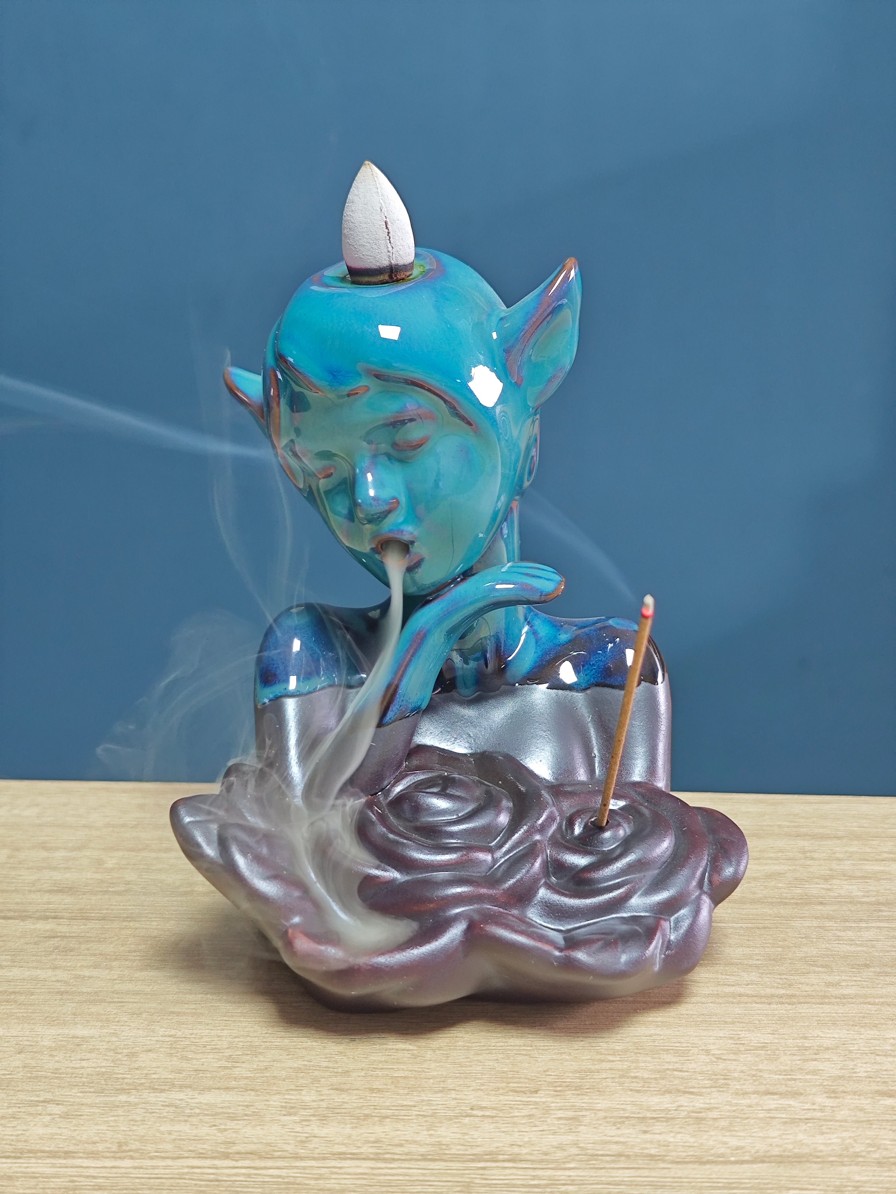 Ceramic Reflux Incense Burner - Decorative Incense Burner Biblo - Artistic Elf Girl Glazed Ceramic Burner 13cm BIB-55 - DOMEDBAZAAR