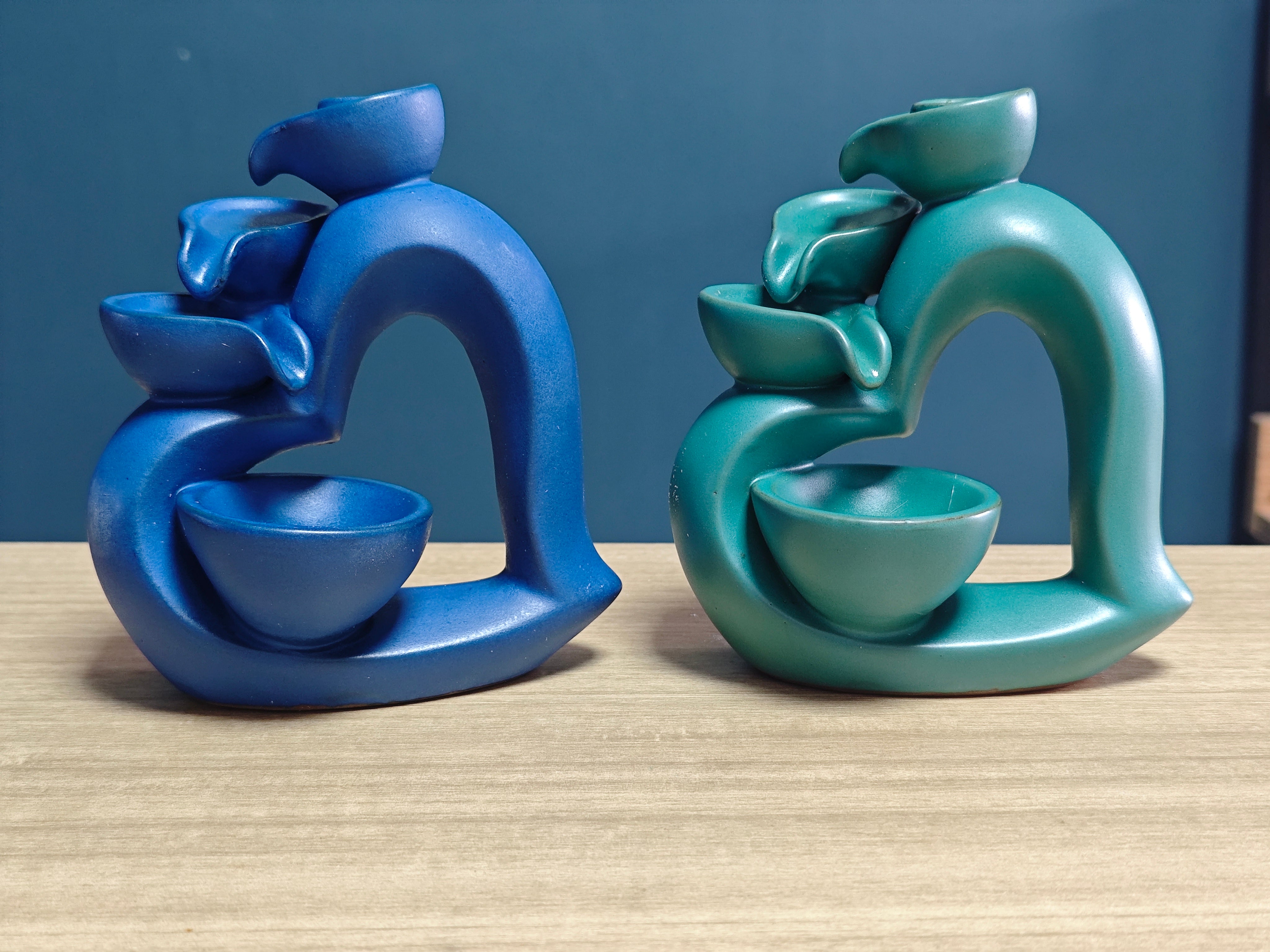 Ceramic Reflux Incense Burner - Decorative Incense Burner Biblo - Colorful Blue and Green Aromatherapy Incense Cascade Burner 15cm BIB-60/61 - DOMEDBAZAAR