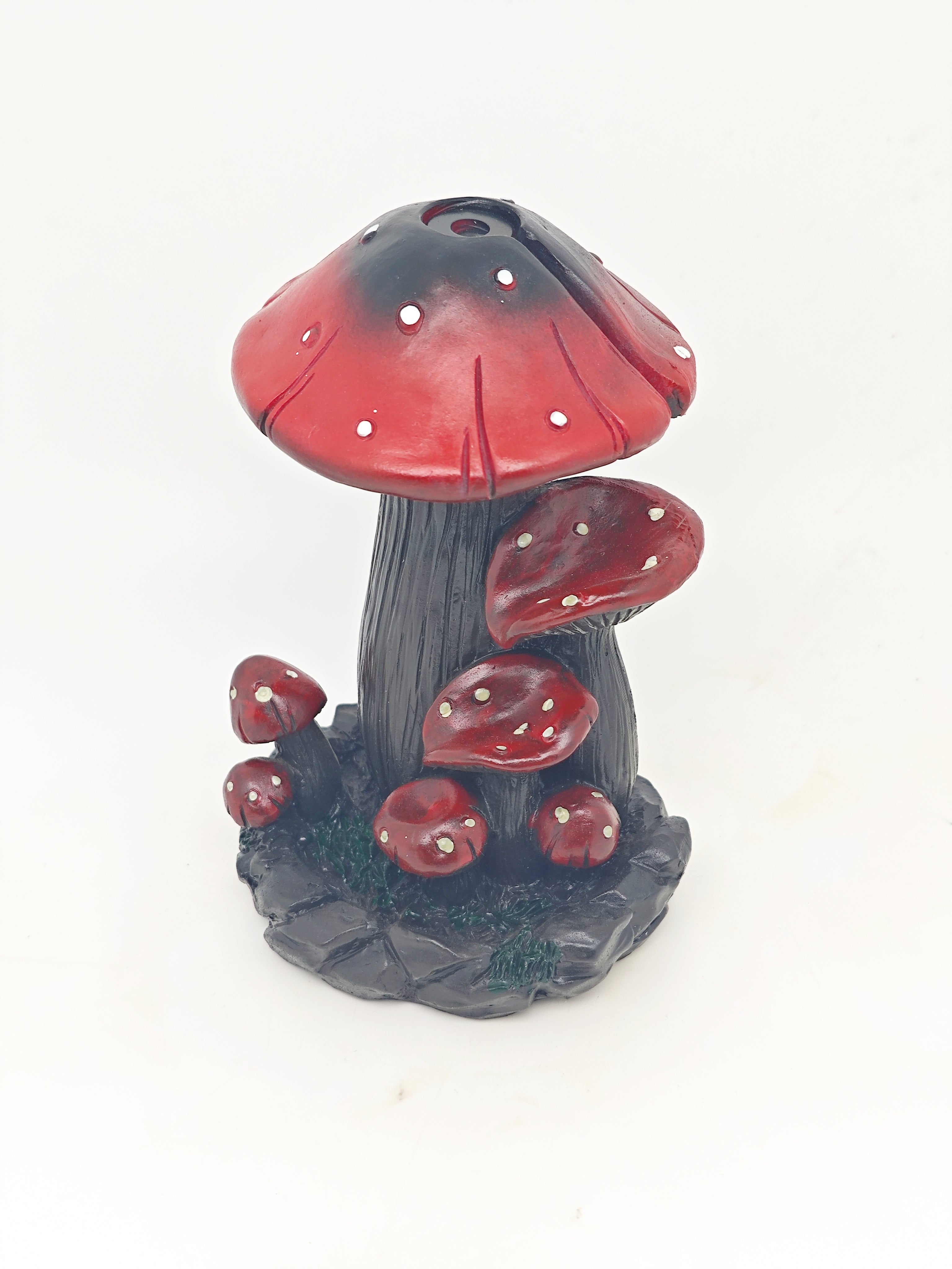 Ceramic Reflux Incense Burner - Decorative Incense Burner Biblo - Colorful Fairy-Tale Mushroom Motif Toadstool Forest Scene Burner 18cm BIB-34 - DOMEDBAZAAR