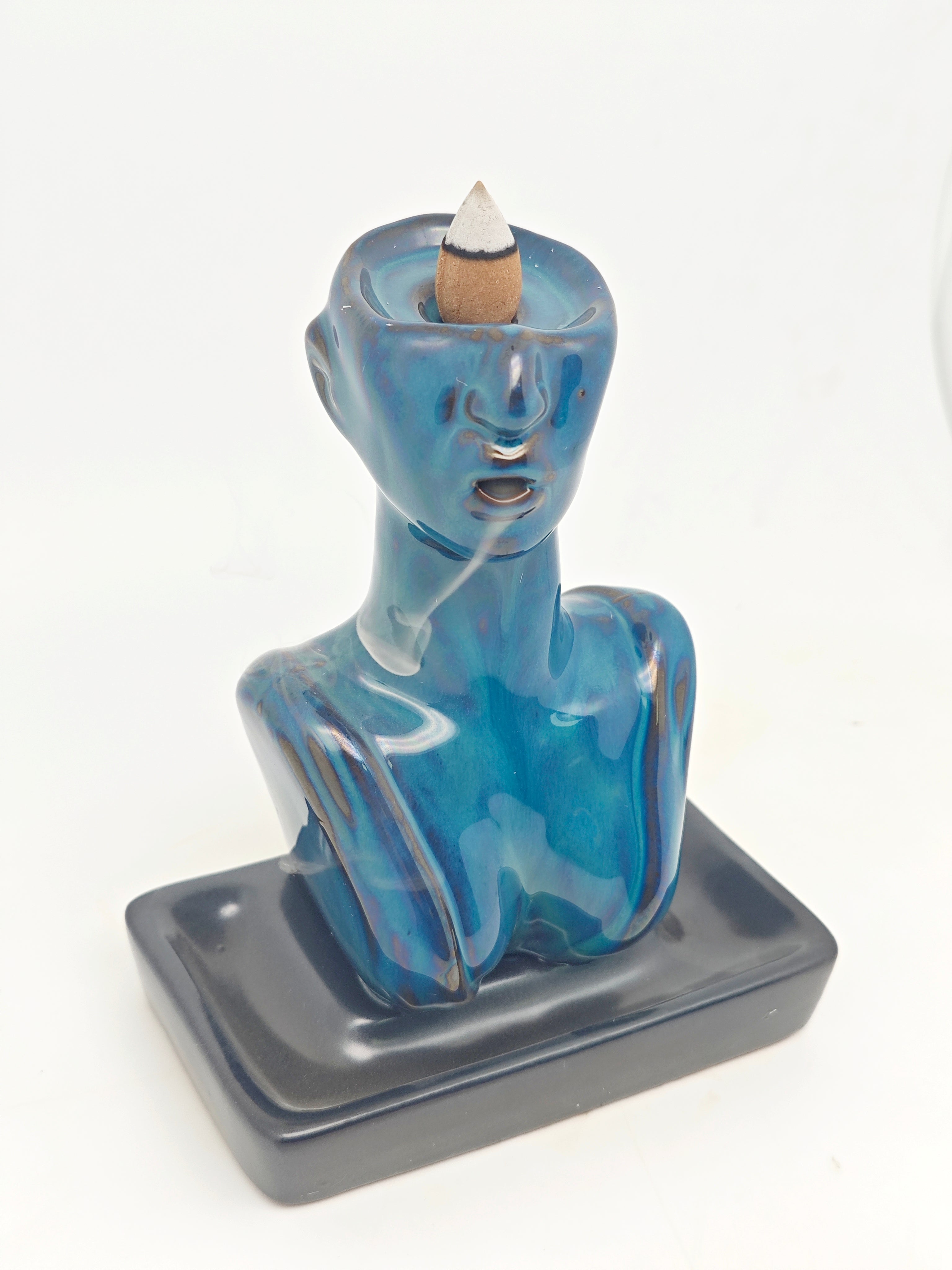 Ceramic Reflux Incense Burner - Decorative Incense Burner Biblo - Artist Sculpture Portrait hHalf-length Woman Burner 16cm BIB-35 - DOMEDBAZAAR