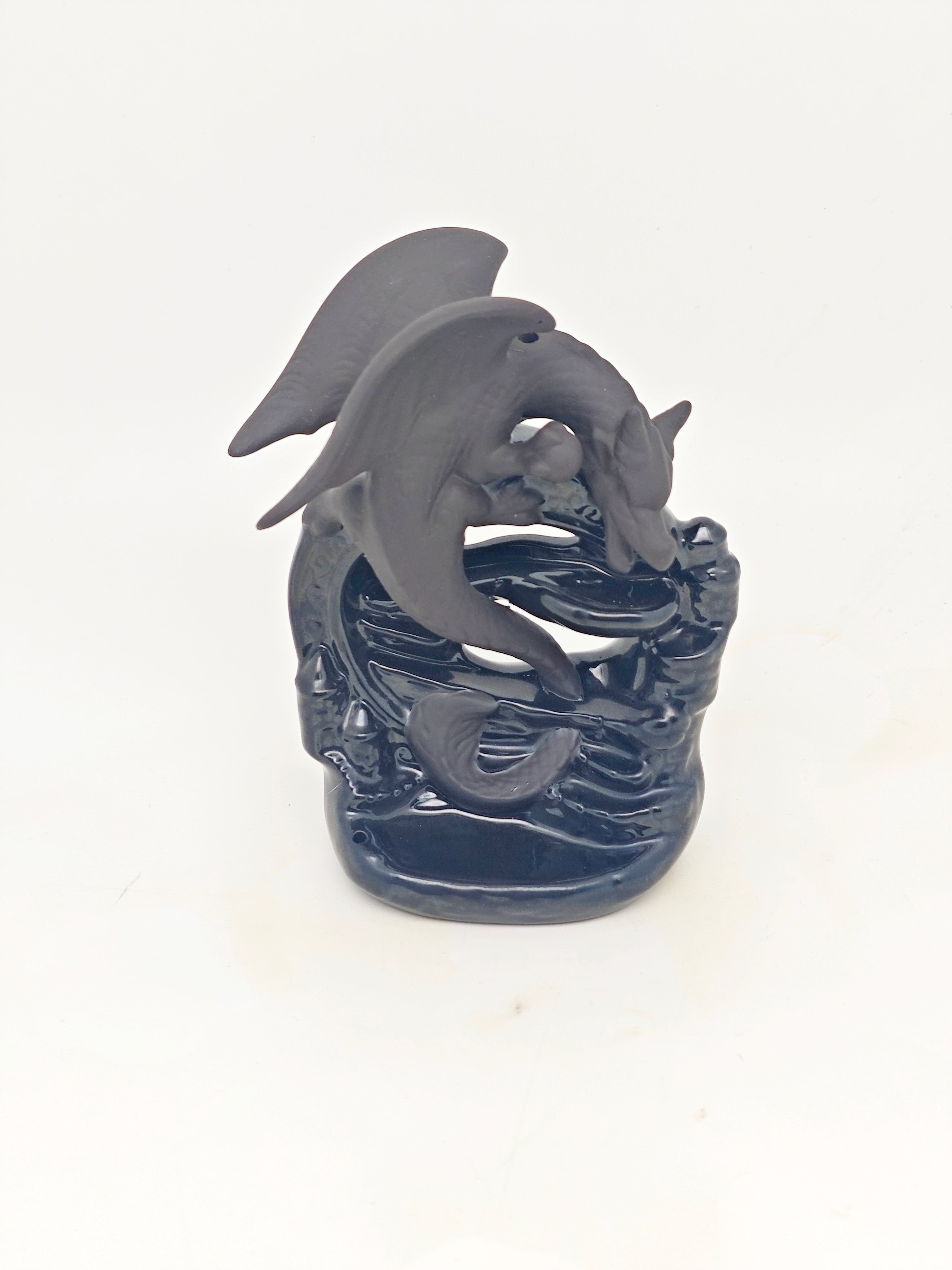 Ceramic Reflux Incense Burner - Decorative Incense Burner Biblo - Artistic Winged Dragon and Fountain Burner 16cm BIB-31 - DOMEDBAZAAR