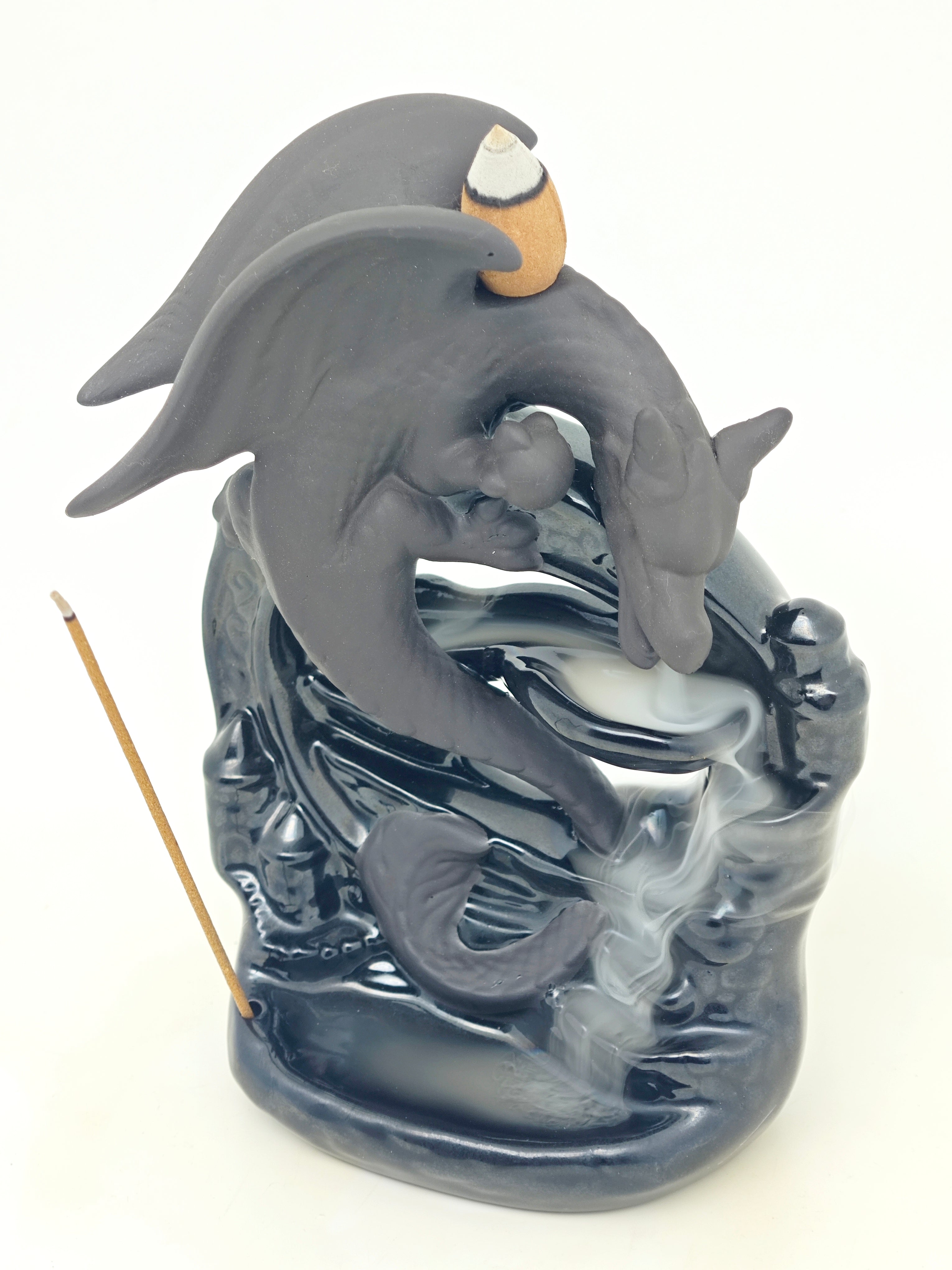 Ceramic Reflux Incense Burner - Decorative Incense Burner Biblo - Artistic Winged Dragon and Fountain Burner 16cm BIB-31 - DOMEDBAZAAR