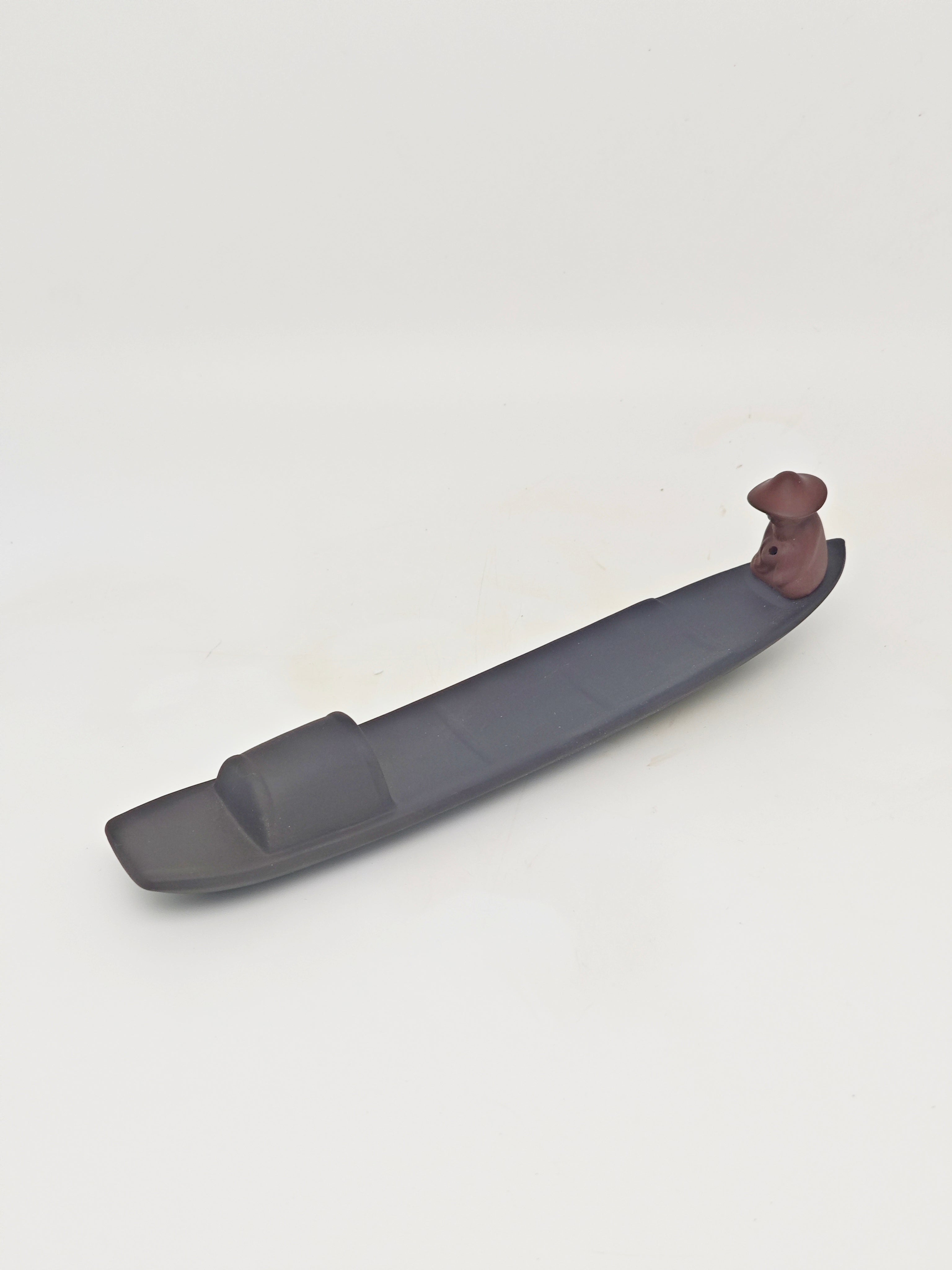 Ceramic Reflux Incense Burner - Decorative Incense Burner Biblo - Long Ceramic Fisherman and Minimalist Chinese Fishing Boat Boat Burner 24.5cm BIB-42 - DOMEDBAZAAR