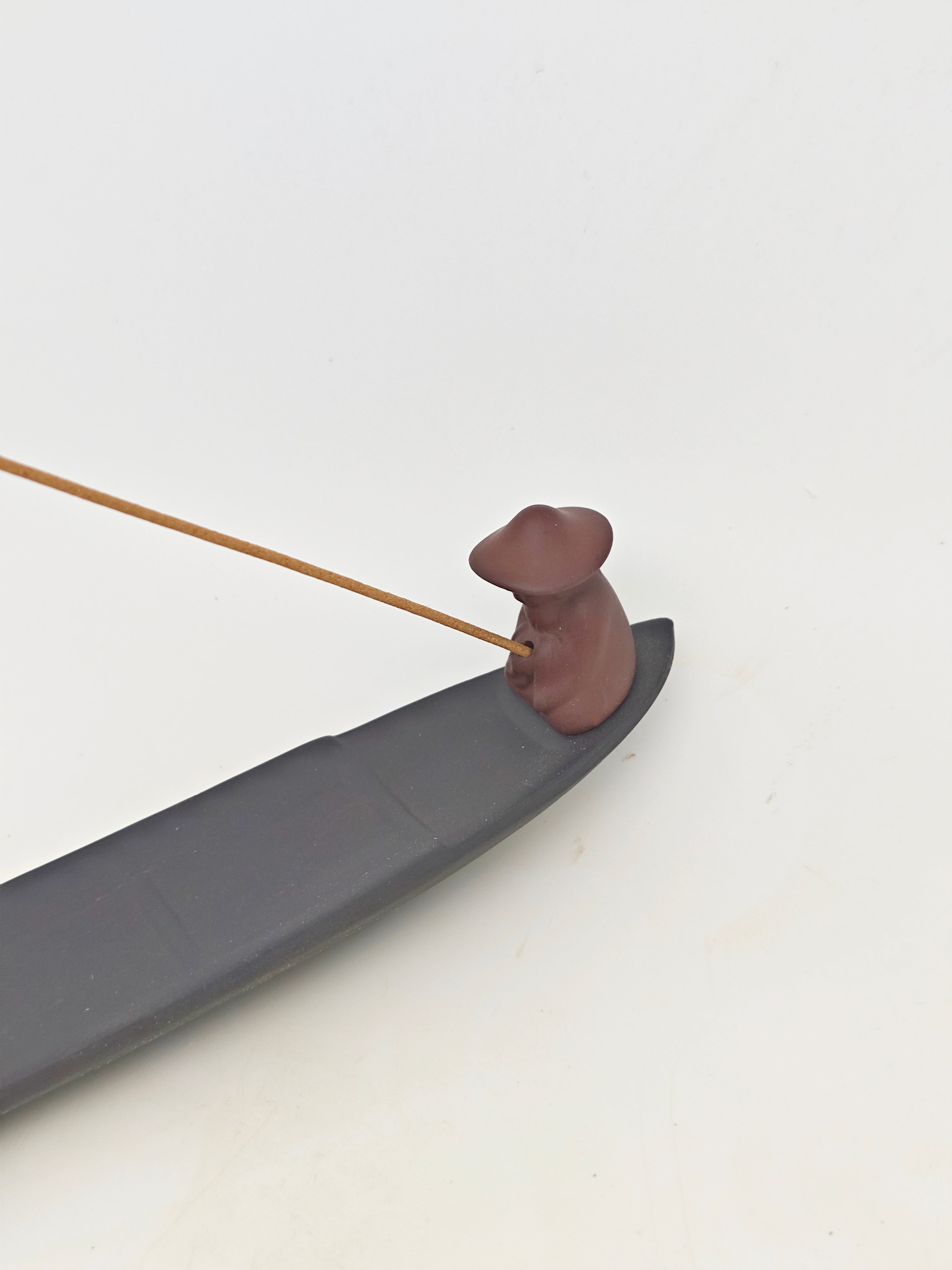 Ceramic Reflux Incense Burner - Decorative Incense Burner Biblo - Long Ceramic Fisherman and Minimalist Chinese Fishing Boat Boat Burner 24.5cm BIB-42 - DOMEDBAZAAR