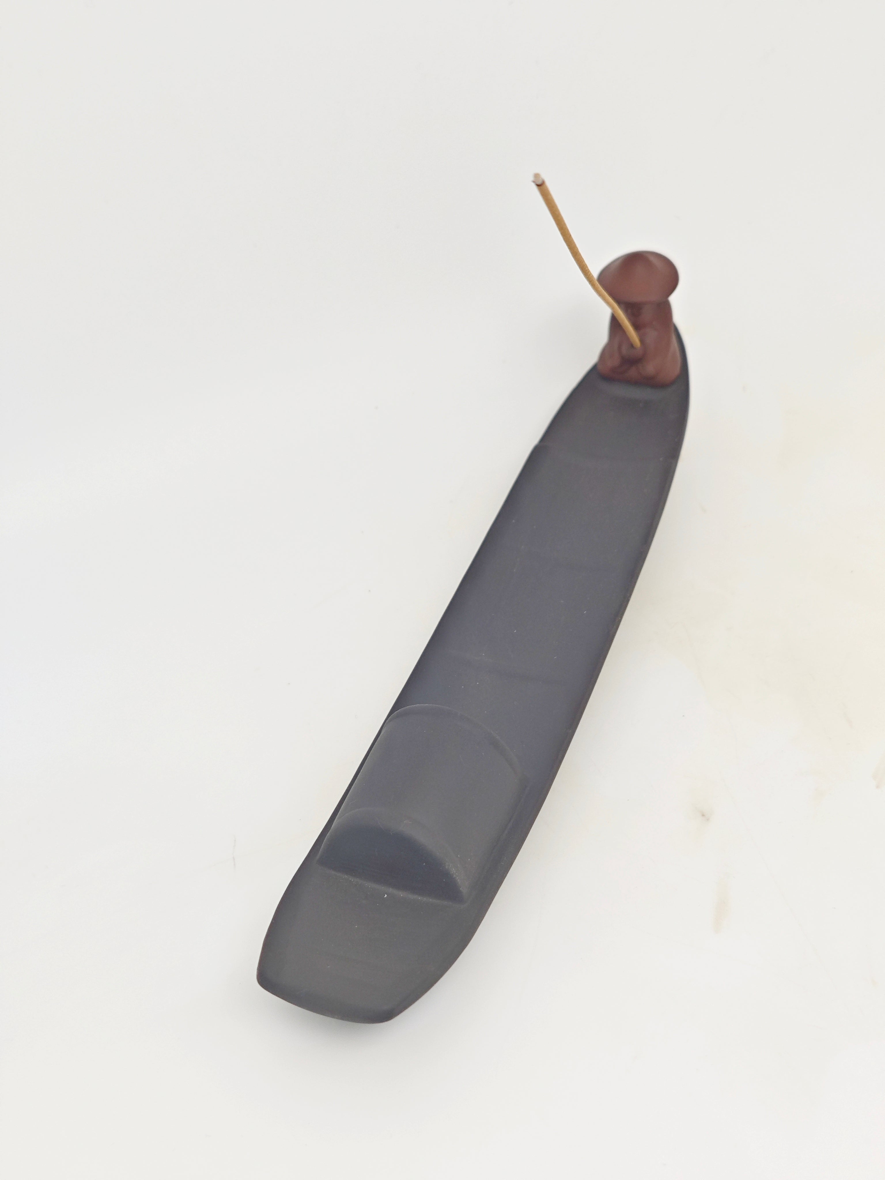 Ceramic Reflux Incense Burner - Decorative Incense Burner Biblo - Long Ceramic Fisherman and Minimalist Chinese Fishing Boat Boat Burner 24.5cm BIB-42 - DOMEDBAZAAR