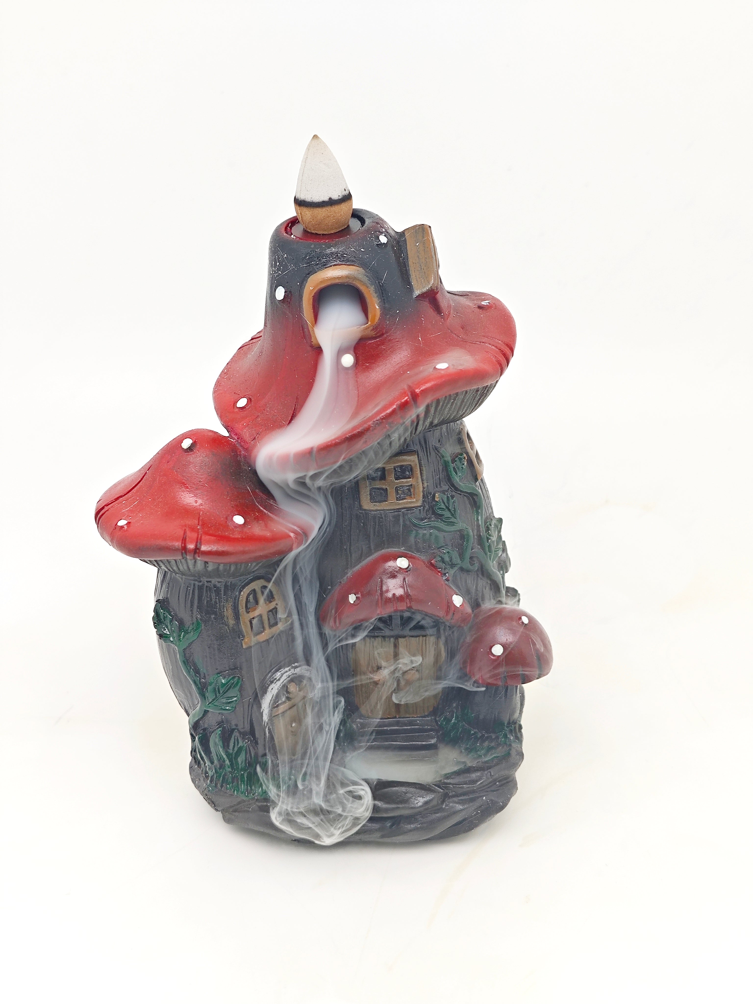Ceramic Reflux Incense Burner - Decorative Incense Burner Biblo - Mushroom House Miniature Fairy House Burner 16cm BIB-47 - DOMEDBAZAAR