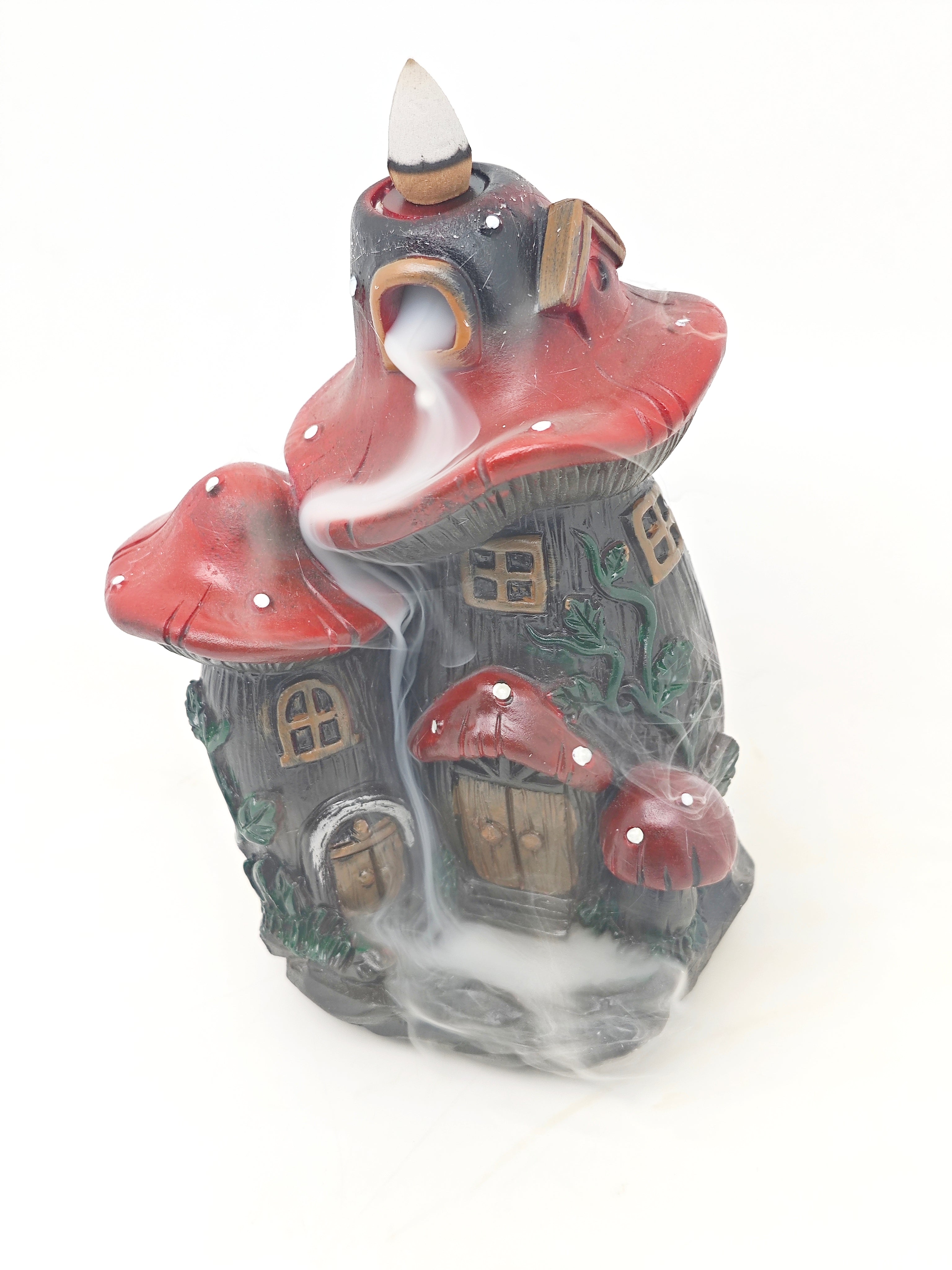 Ceramic Reflux Incense Burner - Decorative Incense Burner Biblo - Mushroom House Miniature Fairy House Burner 16cm BIB-47 - DOMEDBAZAAR