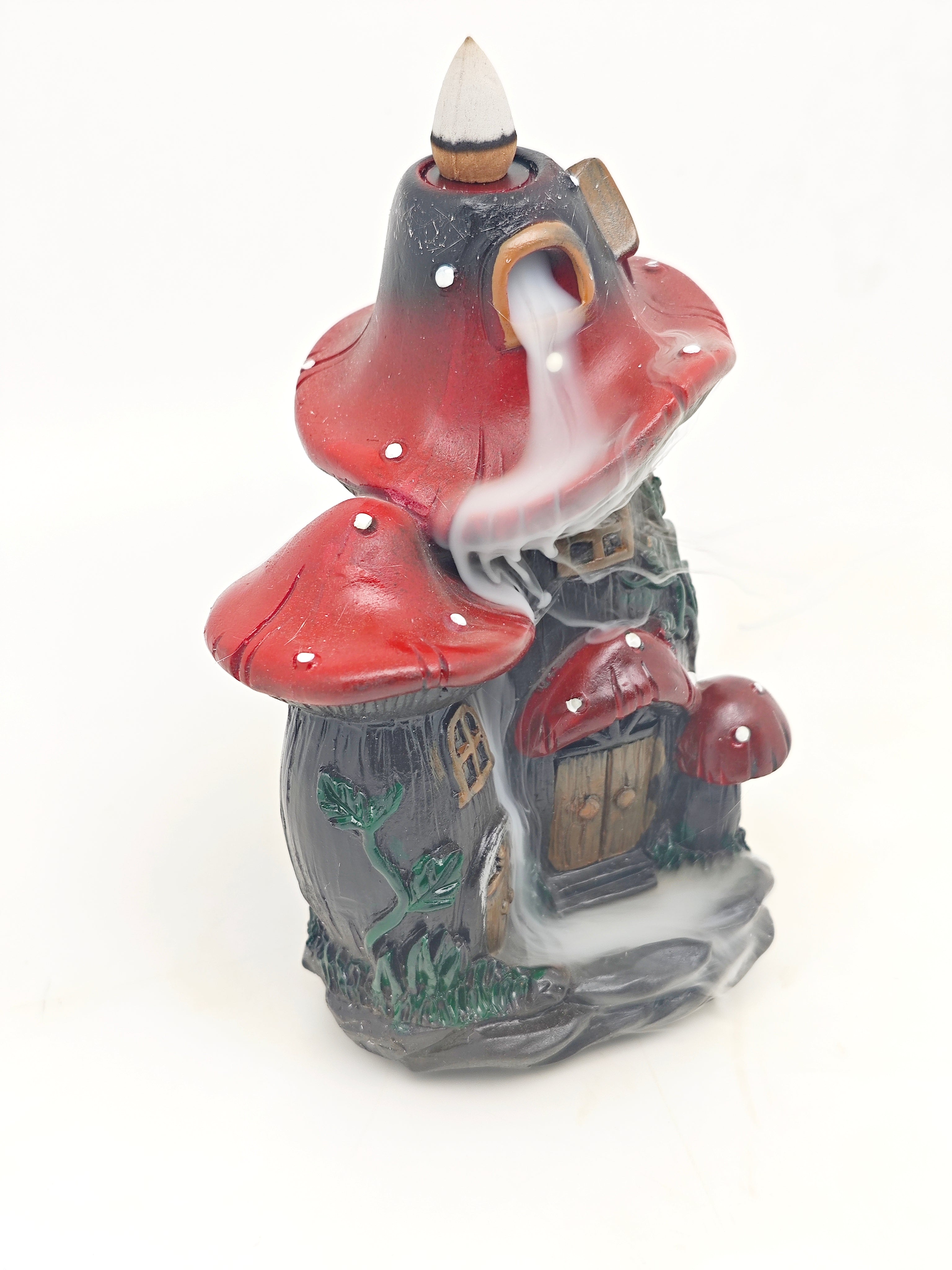 Ceramic Reflux Incense Burner - Decorative Incense Burner Biblo - Mushroom House Miniature Fairy House Burner 16cm BIB-47 - DOMEDBAZAAR